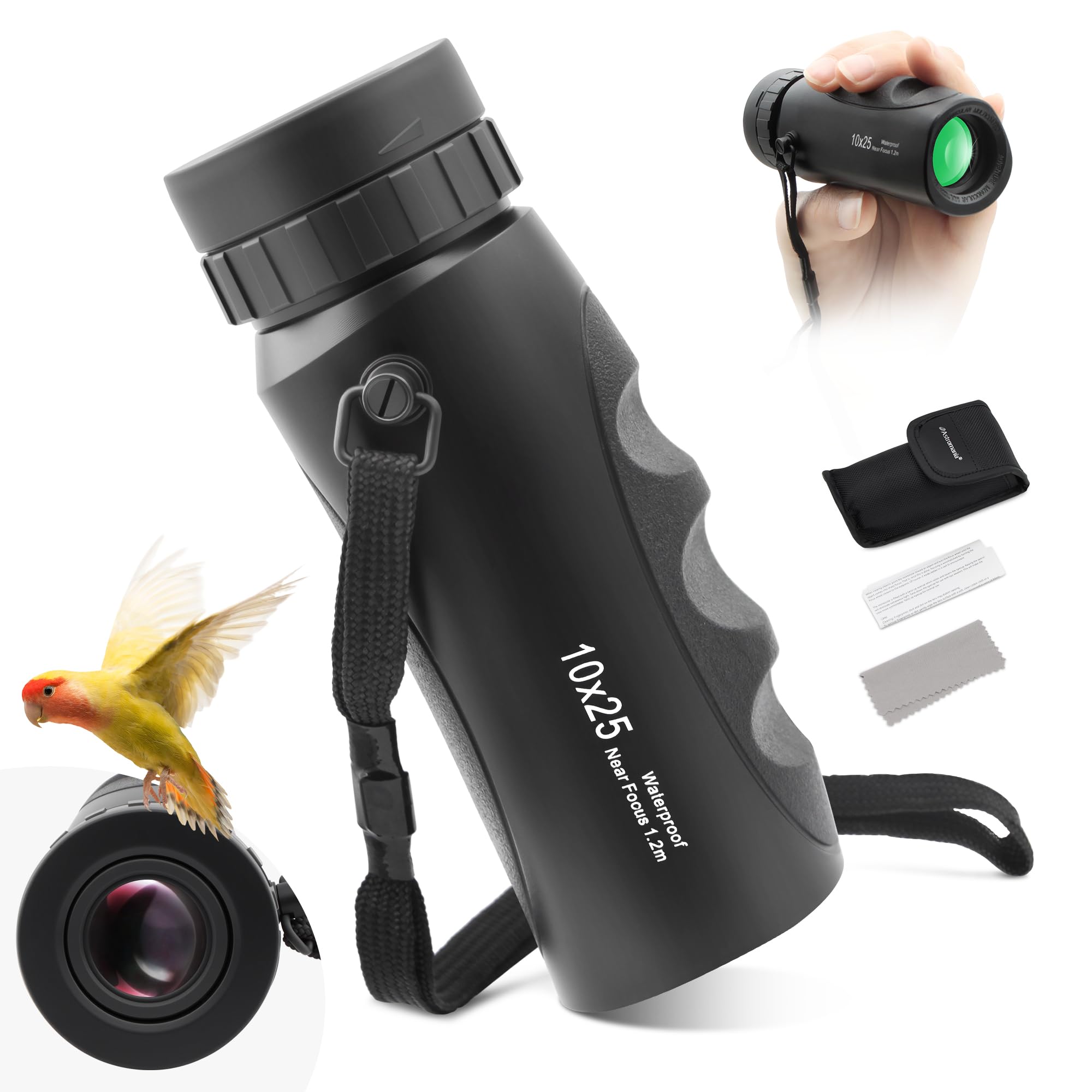 Astromania 10x25 Monocular for Adults, Compact Outdoor Accessory with Multi-Coated Optics BAK7 Prism & Twist-Up Eyecup, Waterproof & Fogproof Ideal