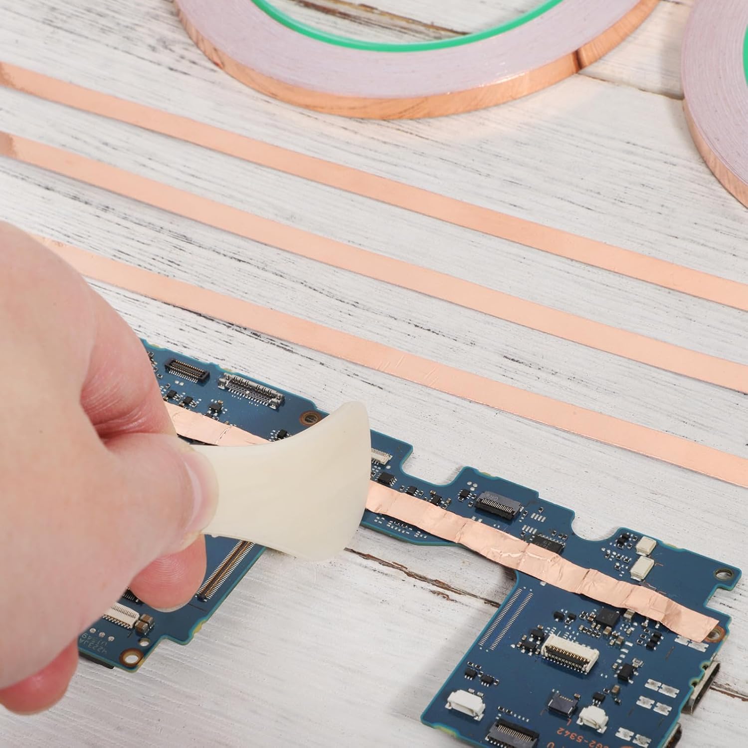 VILLCASE Copper Foil Tape with Paper Creaser 2 Rolls 1/4 Inch Conductive Adhesive Tape for Stained Glass Guitar Shielding Electrical Repairs DIY Crafts