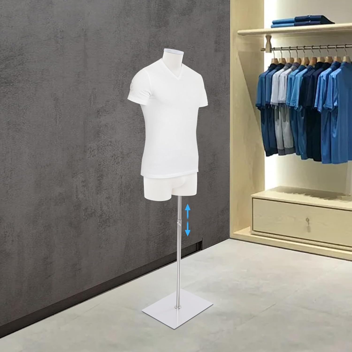 Male Half Body Mannequin Torso Dress Form Mannequin Body 80" Height Adjustable Clothing Manikin for Market Shop Window Display