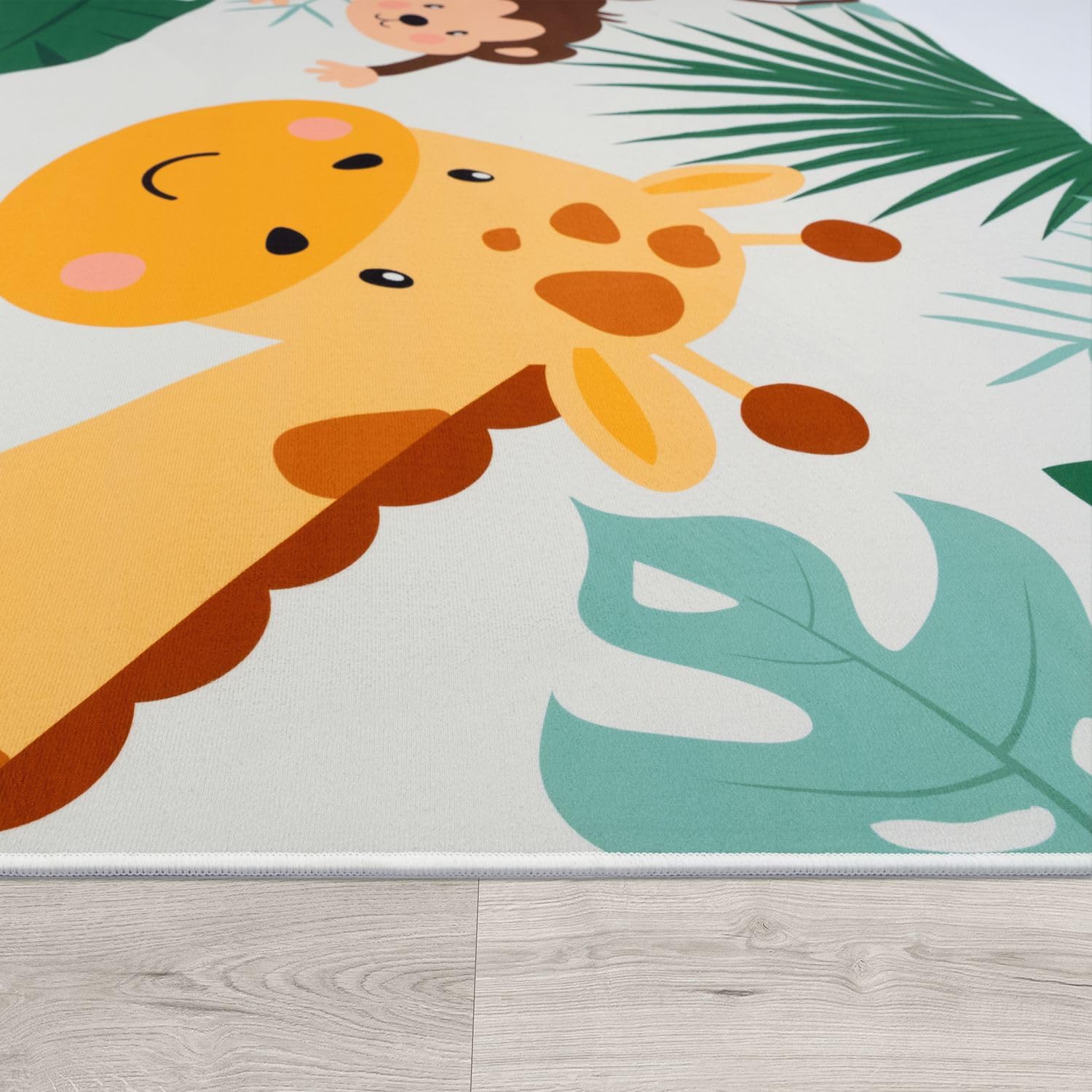 TT Home Tappeto Stanza Bambini Auto Bambini Motivo Con Animale Antiscivolo, Colore:Verde Beige Blu, Dimensione:100x200 cm