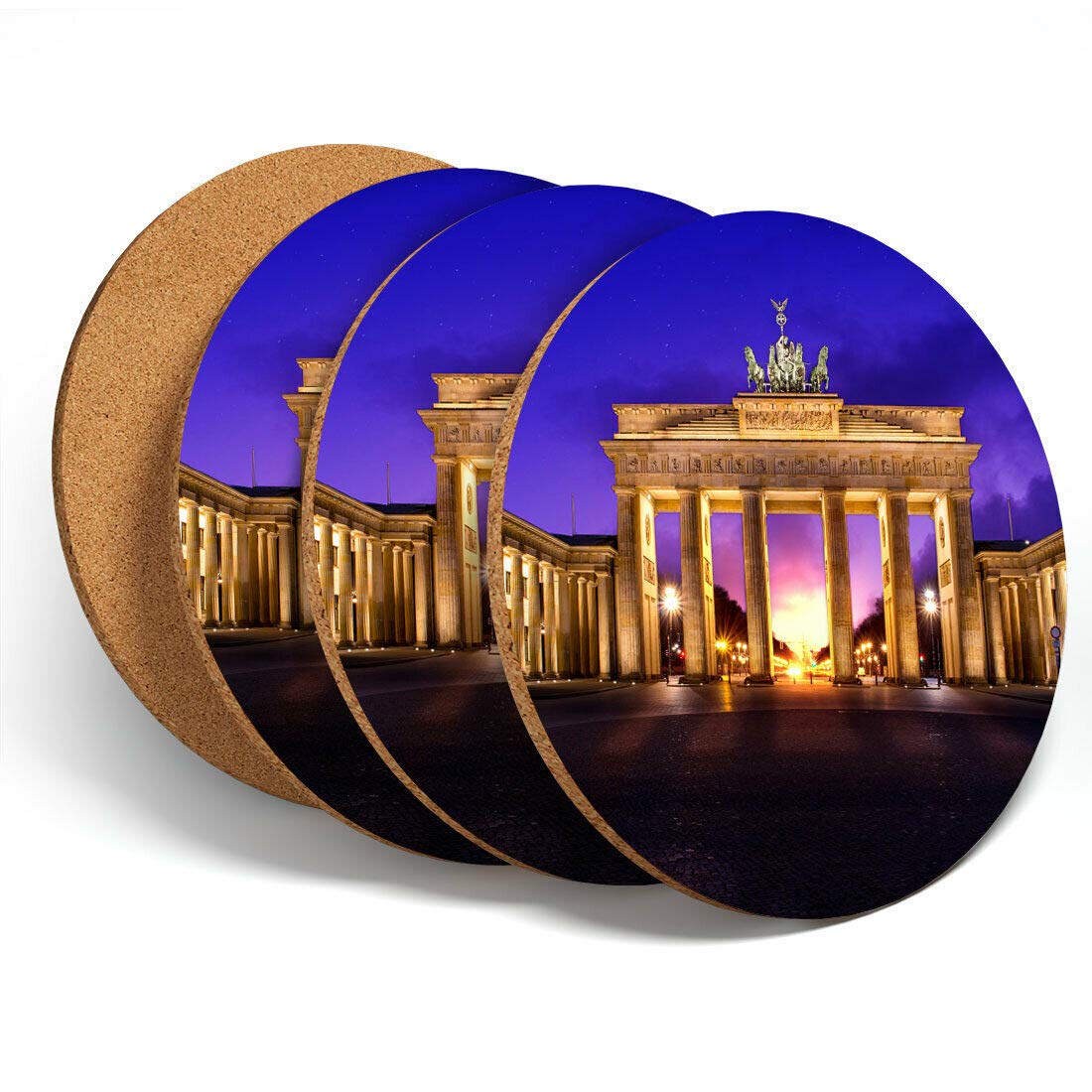Destinationvinyl Multicolor Destination Vinyl 4 Set - Brandenburg Gate Berlin Coasters - Kitchen Drinks Coaster #3135