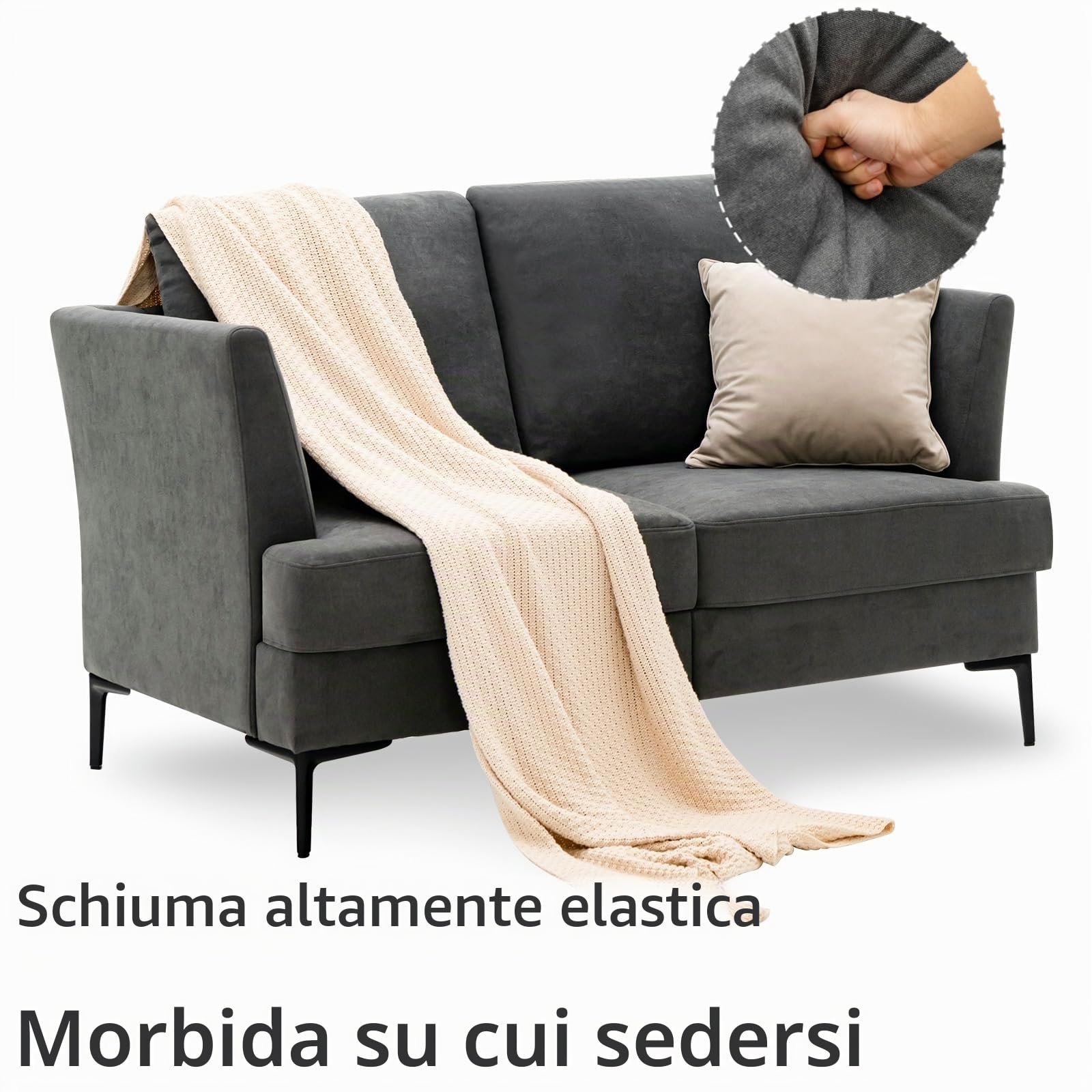 LIFEZEAL Divano Confortevole a 2 Posti Moderno Imbottito Spesso con Gambe e Braccioli per Ufficio, Divanetto Morbido e Soffice da Salotto Grigio