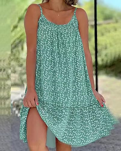 Miniatura 2 de Vestido de verano para mujer, diseño floral, floral, sin mangas, con tirantes delgados, para verano, casual, holgado, bohemio, para vacaciones