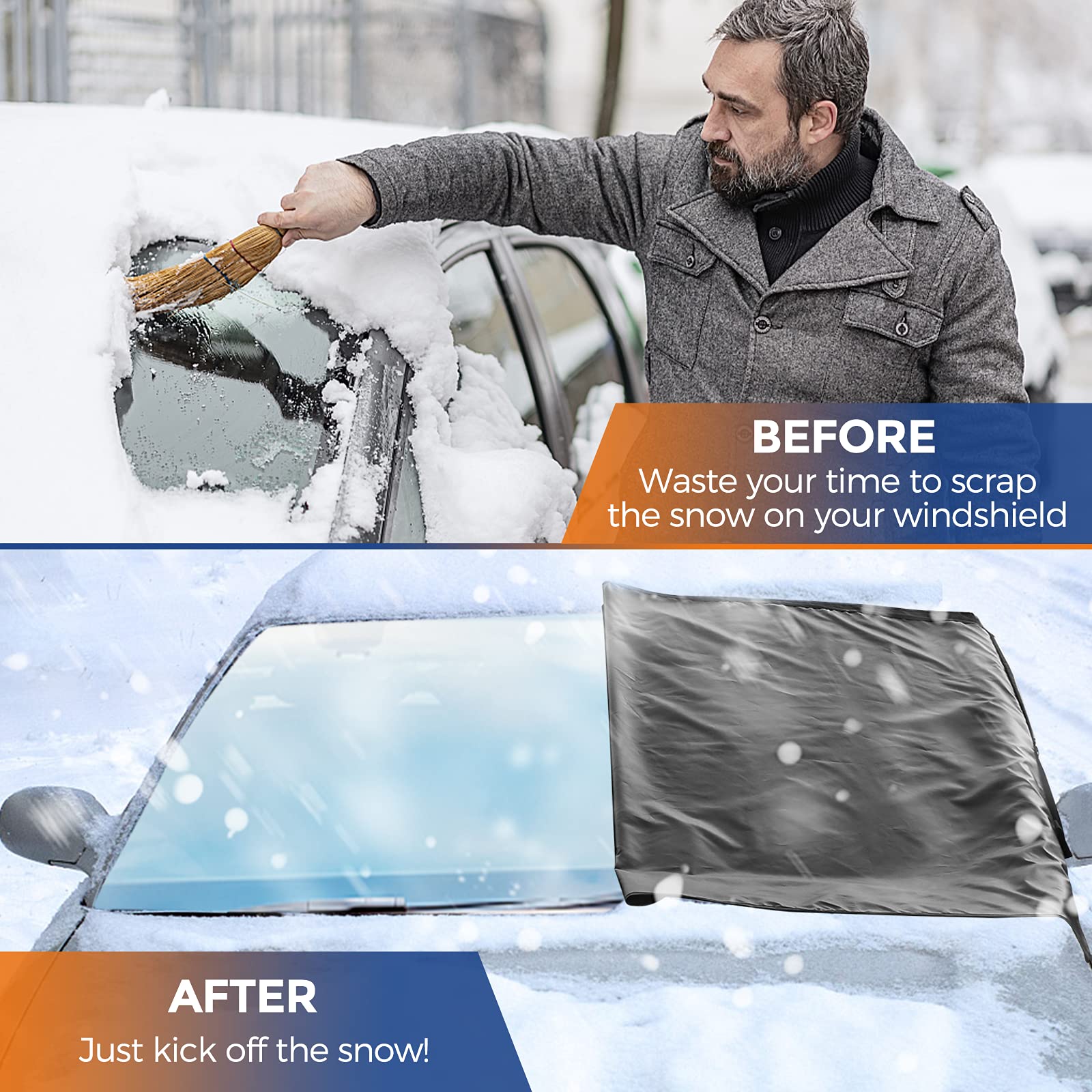 Couverture de Neige pour grattoir à Glace pour Pare-Brise de Voiture, Conforme à la Neige et à la Glace, Convient à la Plupart des Voitures, camions, SUV, camionnettes, Extra Large, Conception épais