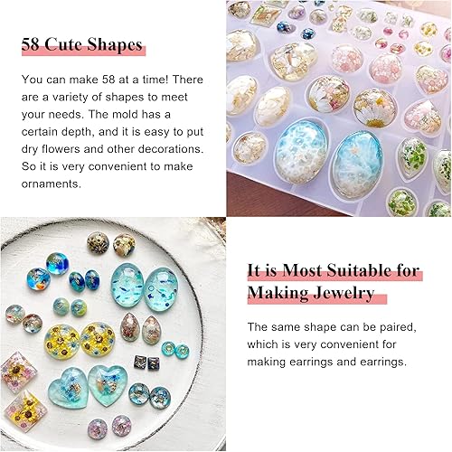 Miniatura 2 de Cabochon - Molde de resina para joyería de gemas de corazón, forma cuadrada, forma cuadrada, molde de silicona para hacer joyas y llaveros