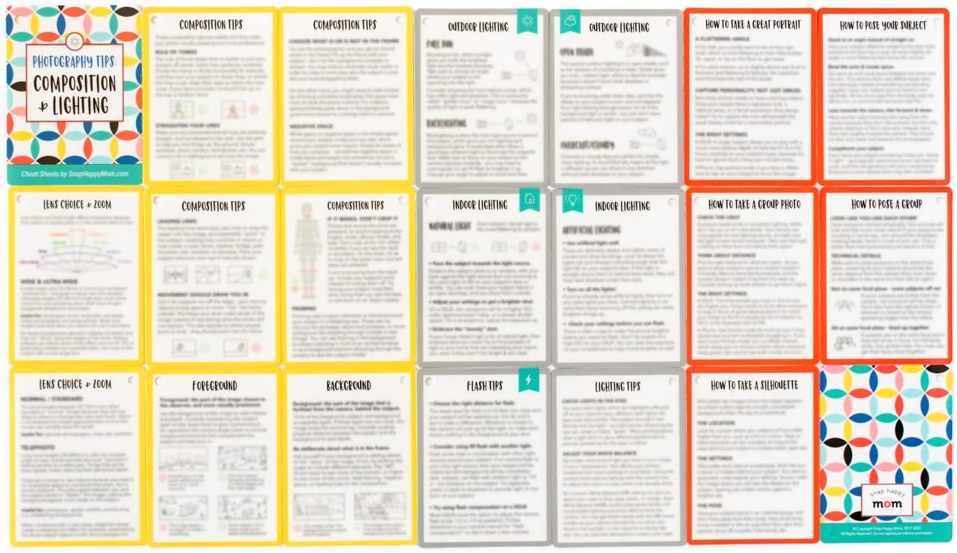 Flаѕh Dеаlѕ - 60% оƒƒ Photography Tips: Composition & Lighting Cheat Sheet Cards | Pocket-Sized Quick Reference Cards for Beginners | Snap Happy Mom (Bright) 🔥 Photography Tips: Composition & Lighting Cheat Sheet Cards | Pocket-Sized Quick Reference Cards for Beginners | Snap Happy Mom (Bright)