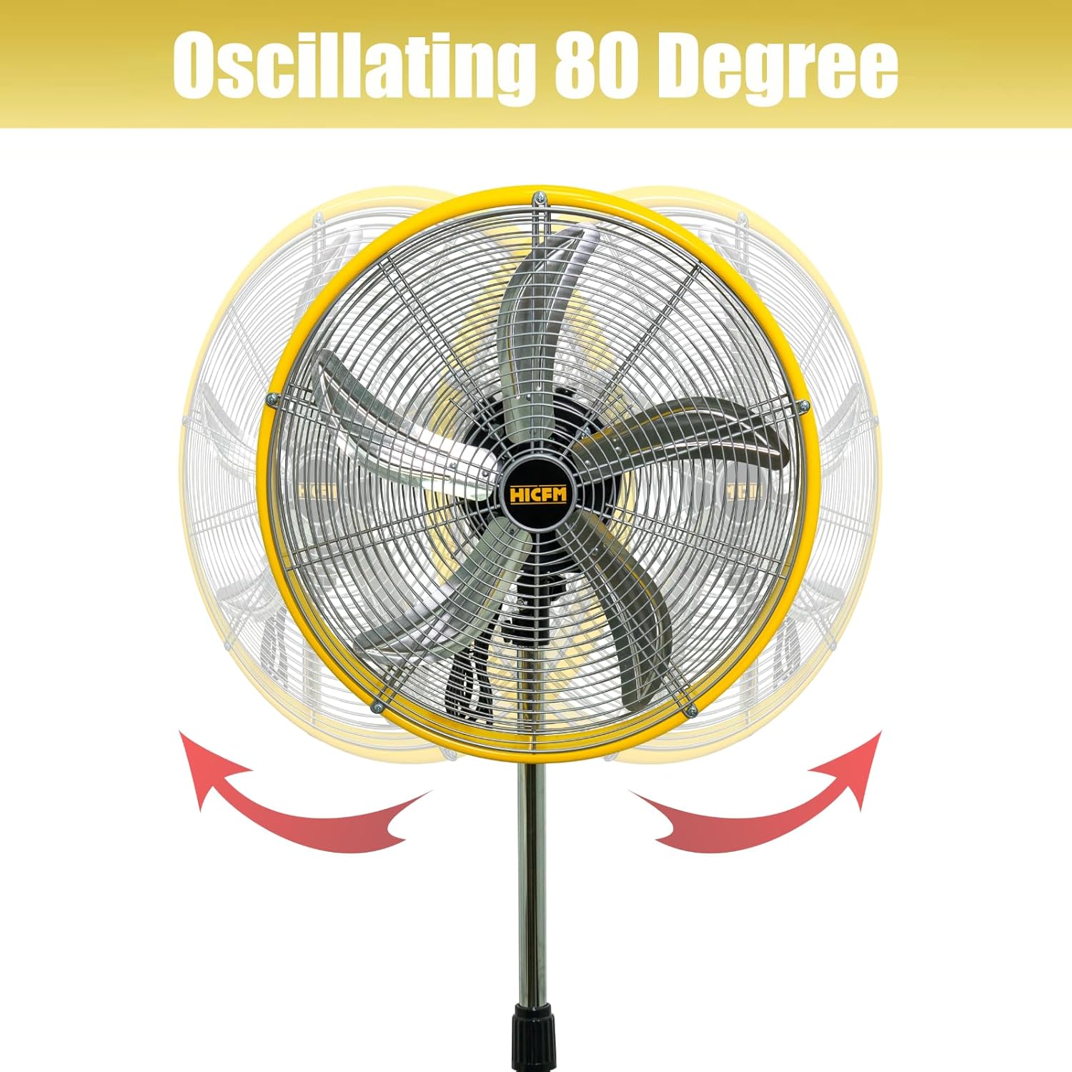 HiCFM 5100 CFM 20" High Velocity Oscillating Metal Stand Fan with 3-Speed Setting, Heavy-Duty Cooling Pedestal w Powerful 1/5 HP Motor for Commercial or Industrial