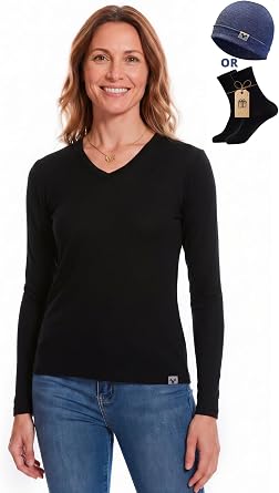 MERINNOVATION 100% Merino Wool Base Layer for Women - Long Sleeve Merino Wool V-Neck Women's Top