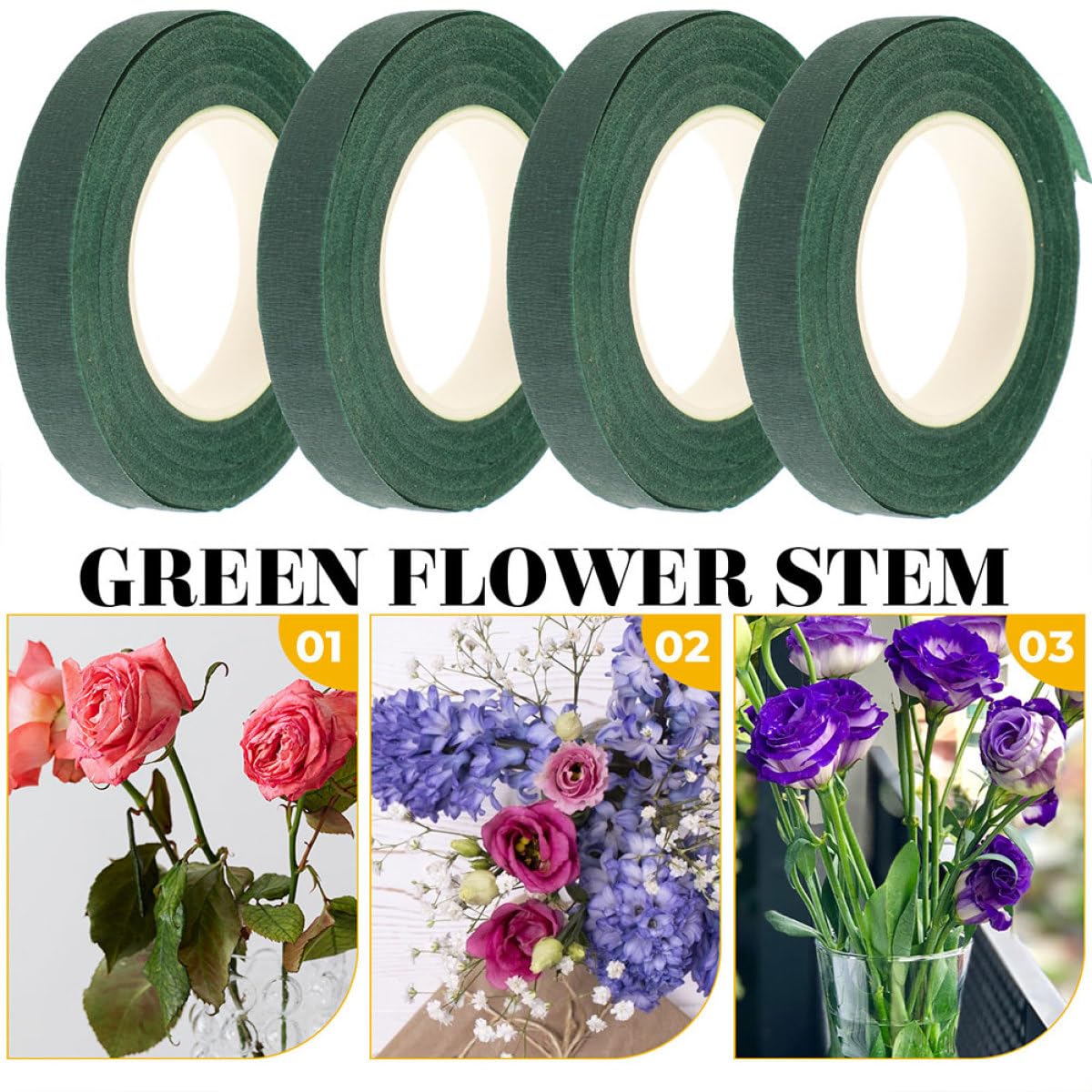 Floral Tape Stem Wrap Bouquet Stem Wrapping Tape 2Pcs for Flower Arrangement DIY Crafts