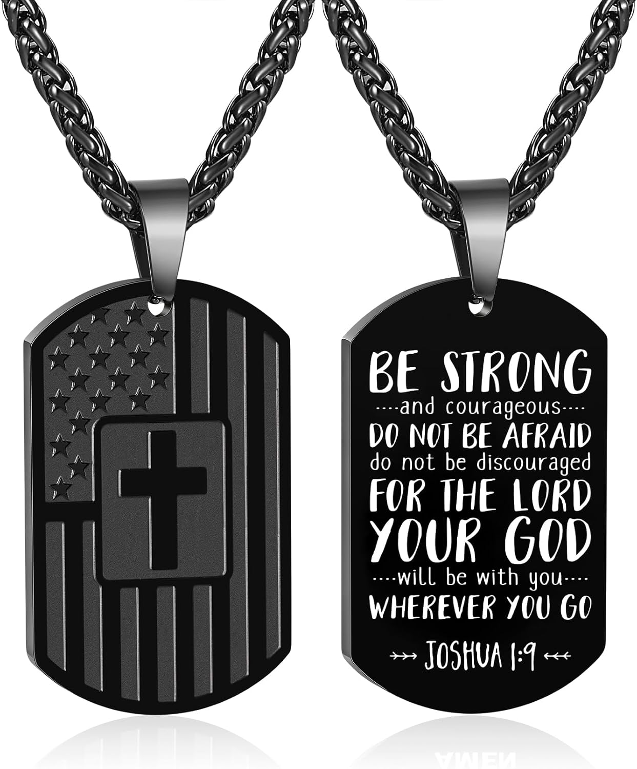 Zocomi Valentines Day Gifts for Him - Dog Tag Cross Necklace for Men Boys, 24 Inches American Flag Stainless Steel Bible Verse Pendant Chain Religious Patriotic Jewelry Gifts