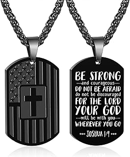 Zocomi Dog Tag Cross Necklace for Men Boys, 24 Inches American Flag Stainless Steel