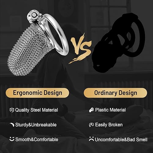 Vista 10 de Jaula de castidad – Dispositivo de castidad masculina con juego de bloqueo invisible, 3 tamaños de anillos