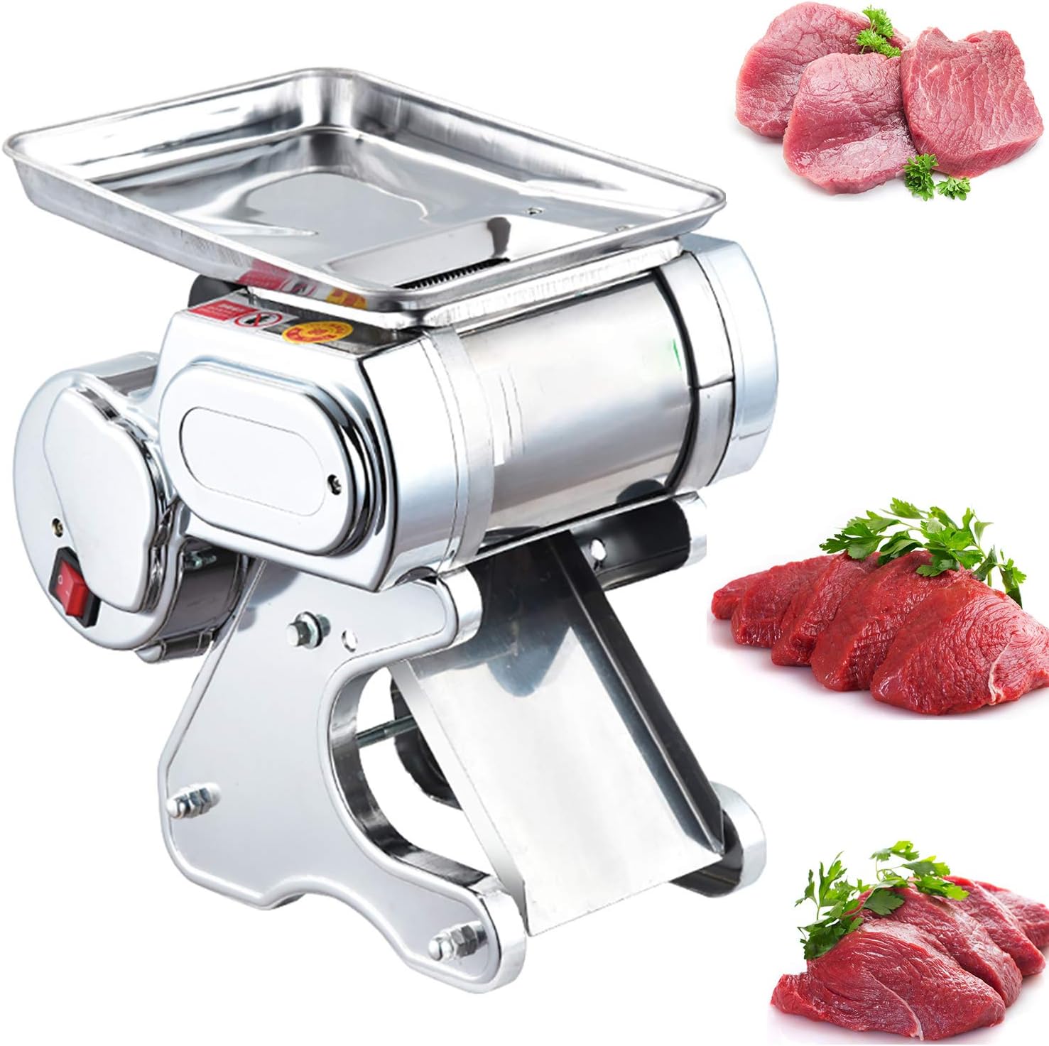 NEWTRY 5mm Electric Meat Vegetables Cutter Slicer Deli Food Cutting Fish Slicing Machine Stainless Steel 175lb/h 600W with Removable Blade for Family Kitchen (with a 5mm blade)