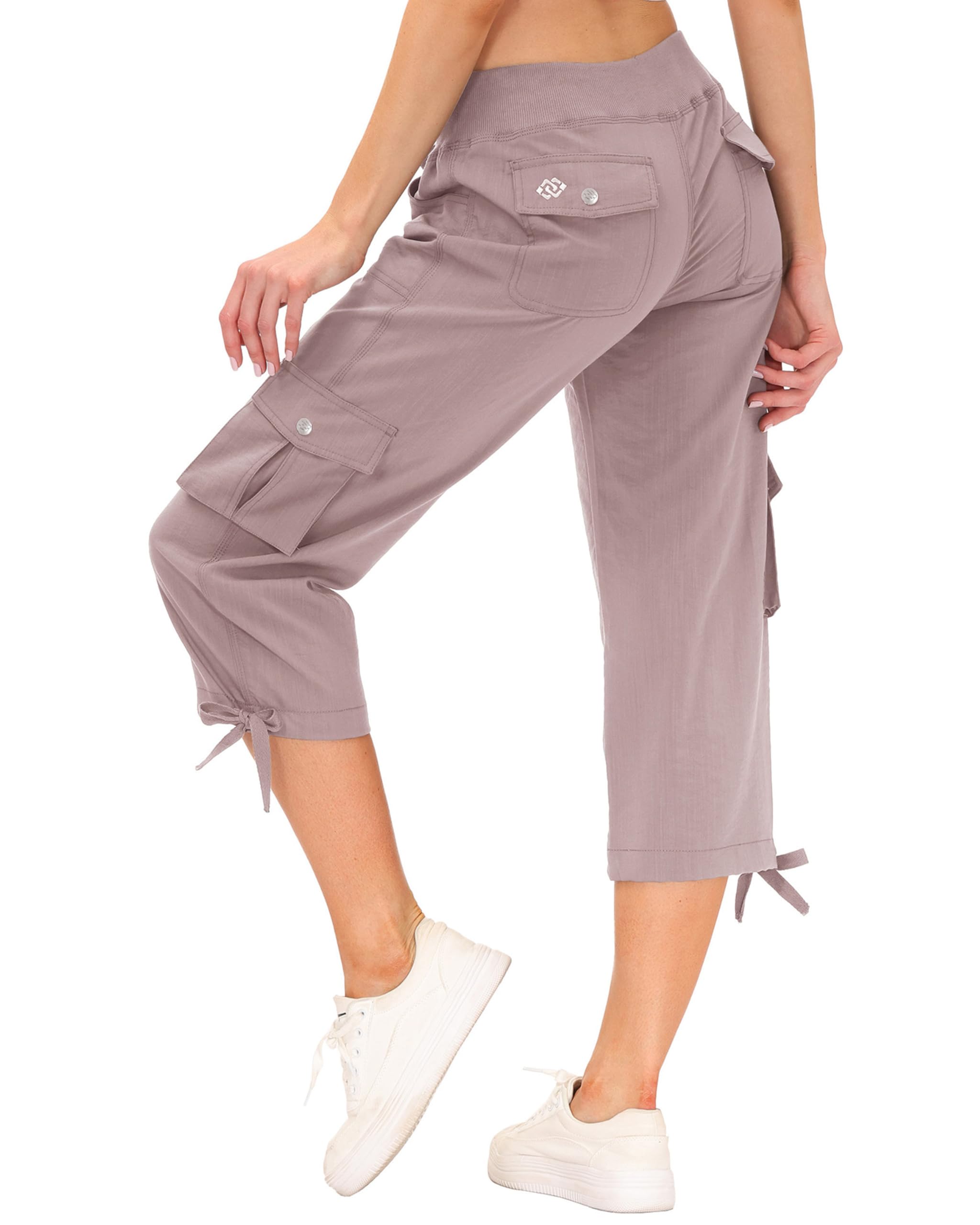 JINSHI Pantalones Cargo Mujer Verano 3/4 Capri Pantalón Casual Ligero Pantalones de Senderismo Deportivos Multi-Bolsillos
