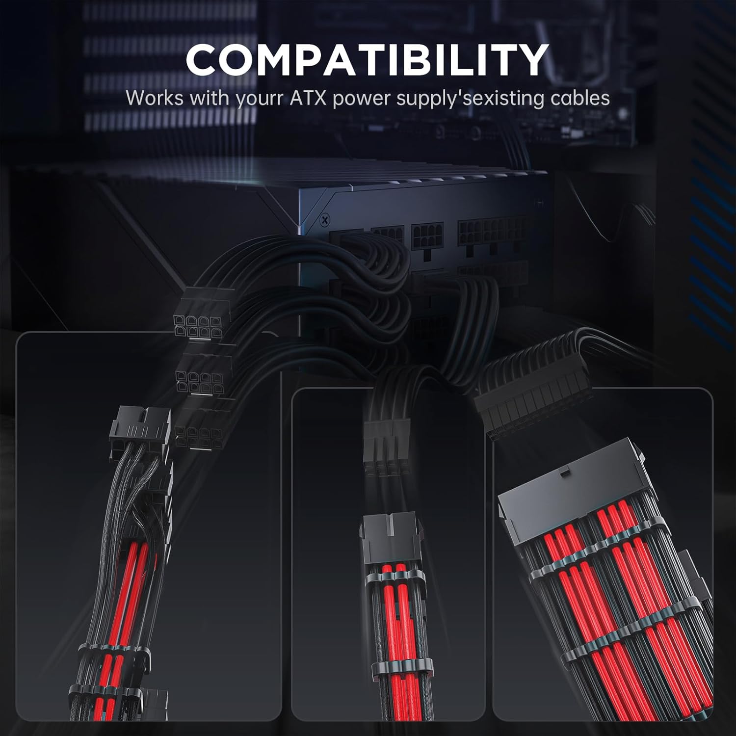 AsiaHorse 12VHPWR Cable Extension Kit, 16AWG Pcie 5.0 PSU Cable Extension Kit Soft Braided Power Supply Cable Extension, 24pin ATX /4+4pin EPS /12+4pin 30CM Length with Cable Combs