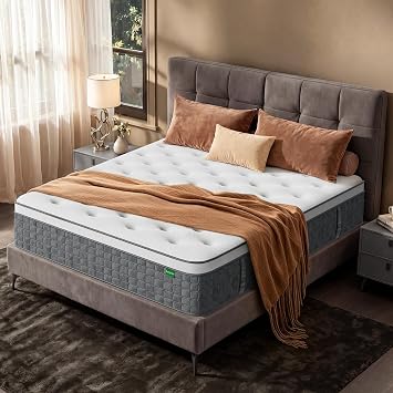 Queen Mattress 10 Inch, Medium Firm Queen Size Mattresses with Cooling Gel Foam, Pocket Springs with 7-Zone Pain Relief, Edge Support, CertiPUR-US & Oeko-TEX, Fiberglass Free