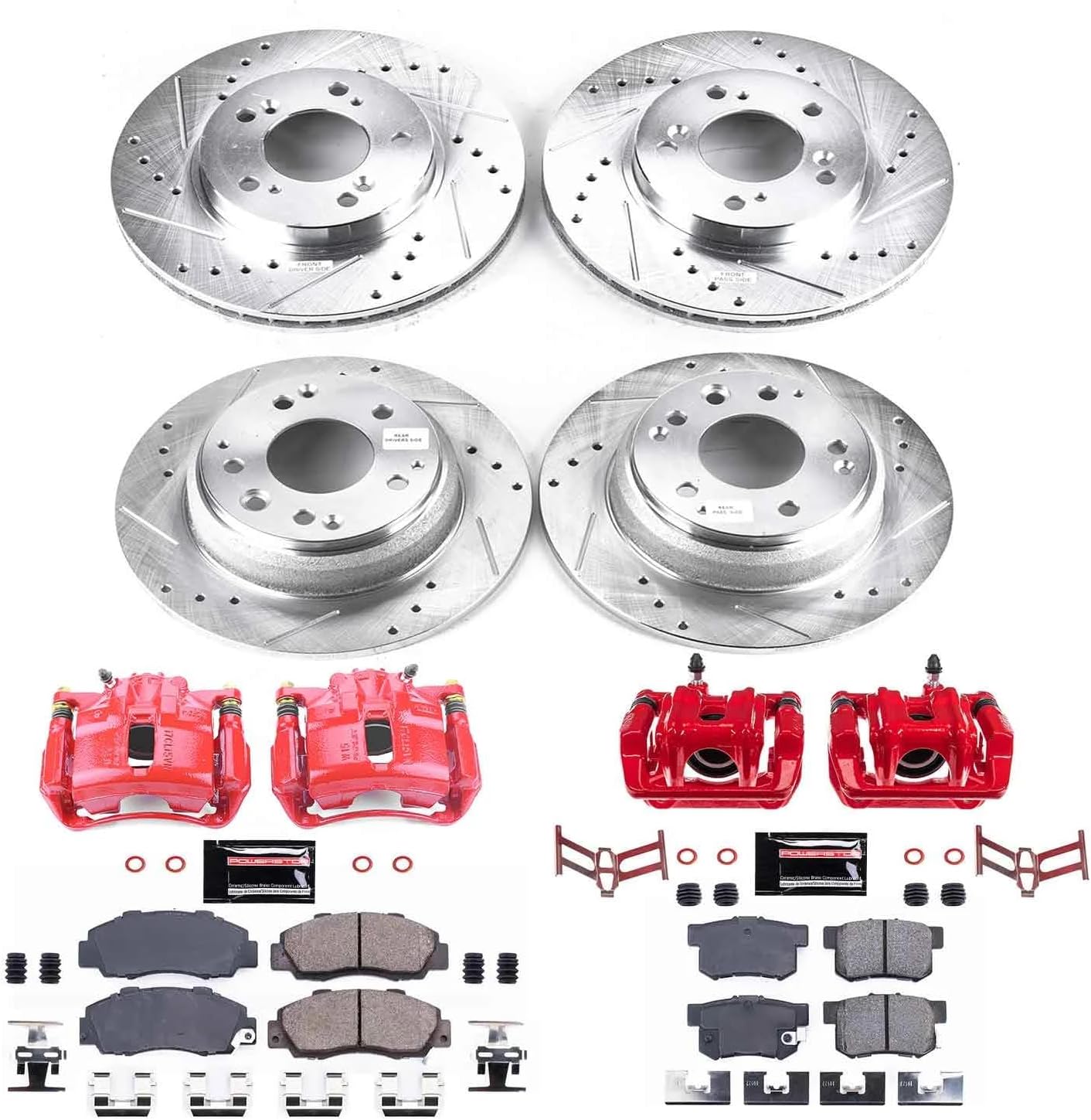 power stop kc2717 z23 front and rear brake caliper kit-brake rotors, carbon ceramic brake pads, calipers for acura legend 1991-1995 [model specific]