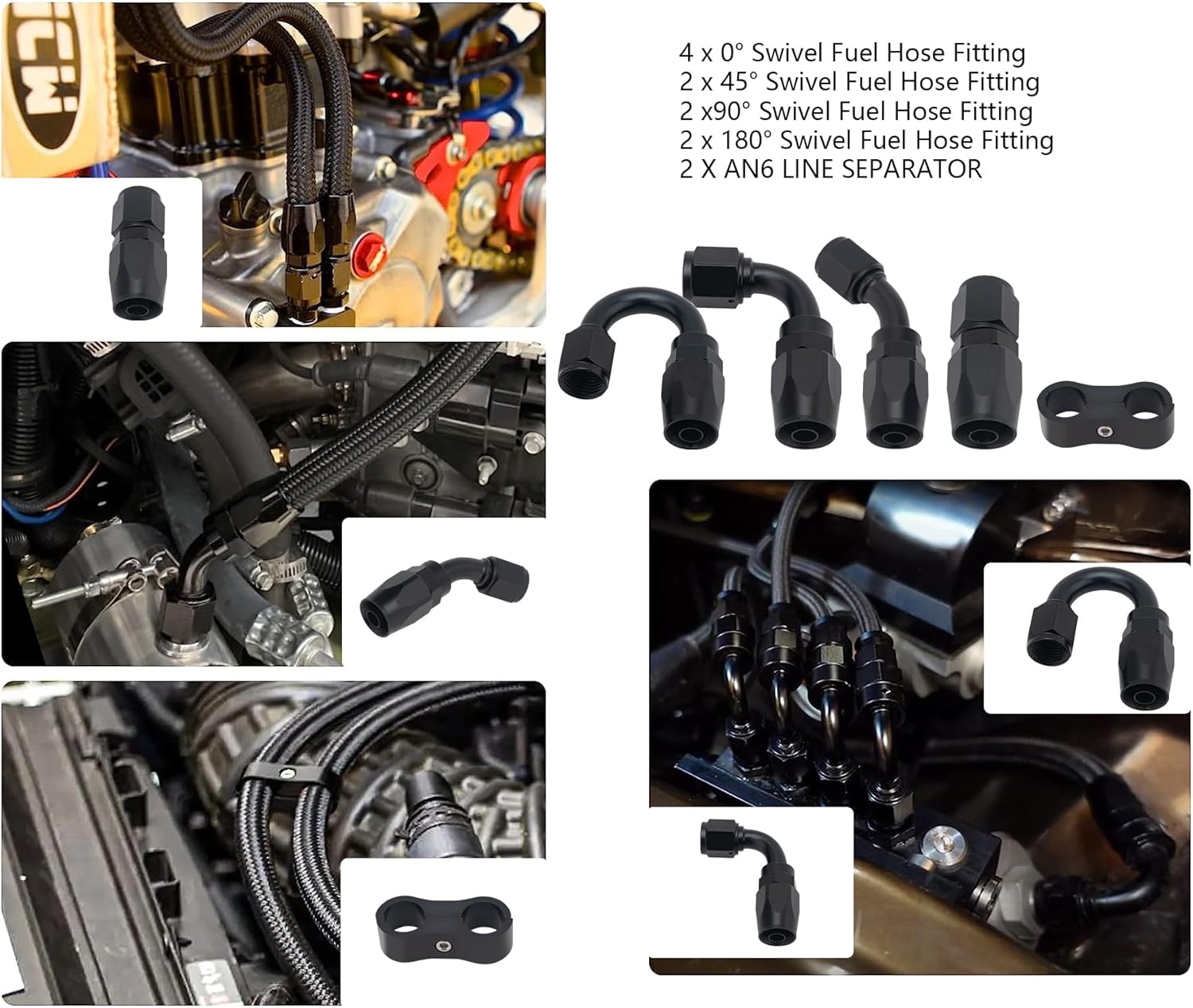 6AN Fuel Line Kit 20FT, 6AN Nylon Braided Fuel Line Hose Fitting Kit CPE Black(0.34inch ID)