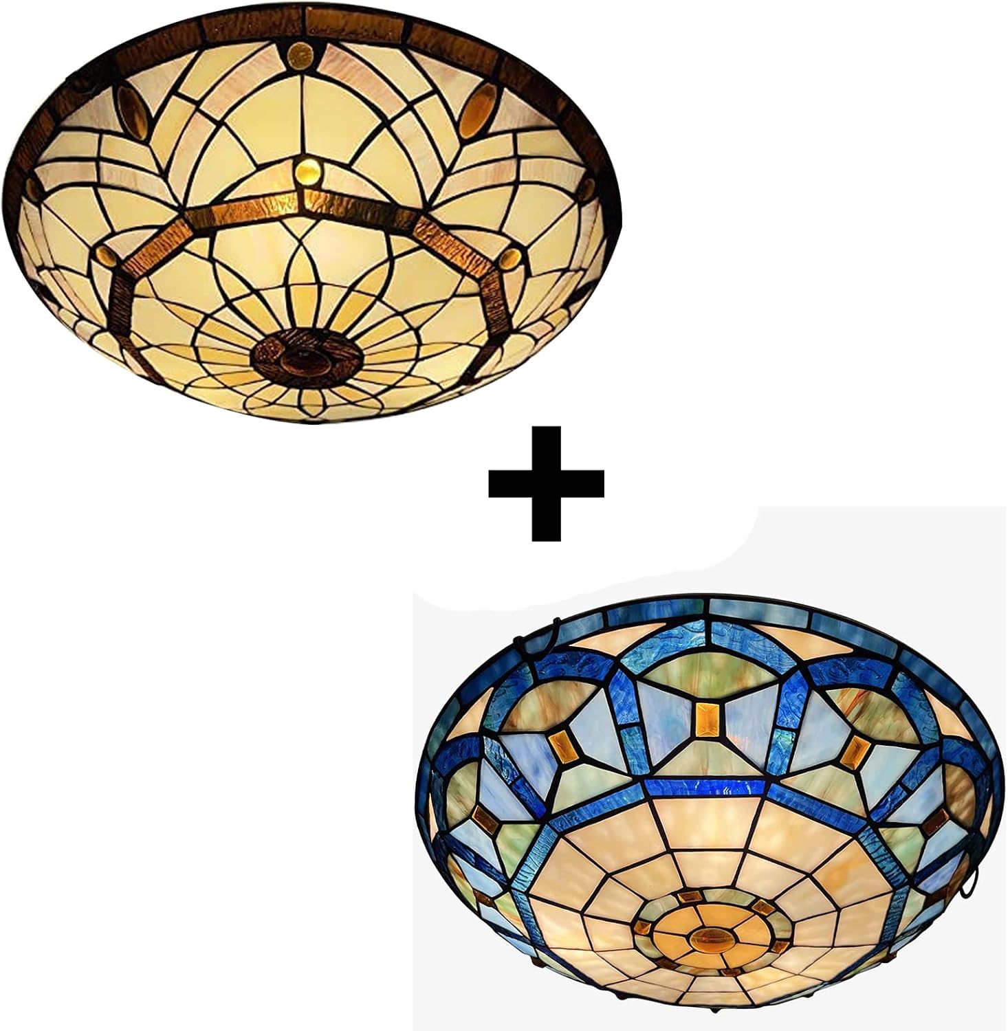 ARTZONE Tiffany Ceiling Lights, Stained Glass Ceiling Light 3-Lights 16 Inch Tiffany Flush Mount Ceiling Light for Bedroom Dining Living Room Entryway Foyer