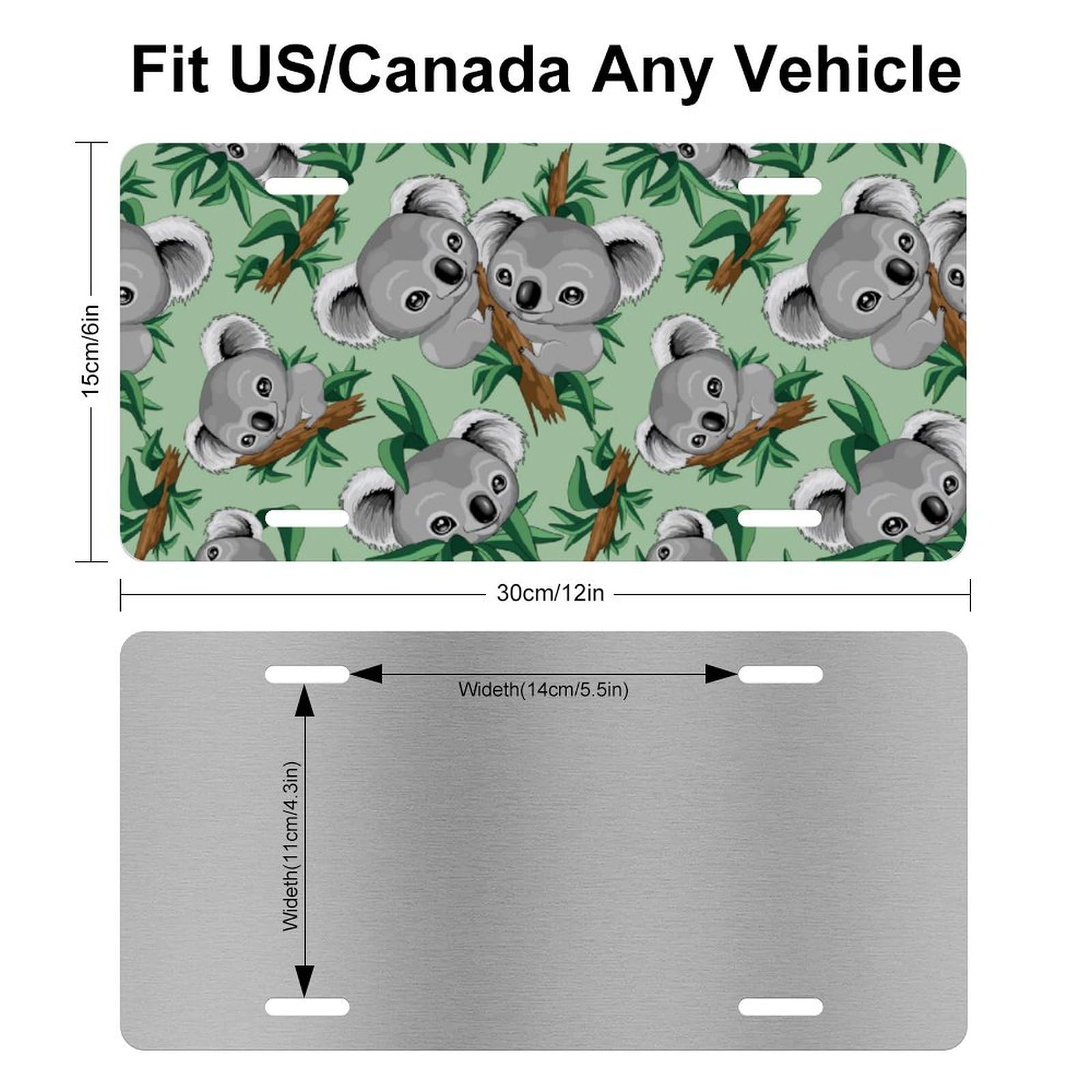 Cute Koala Family License Plate - Decorative 6x12 Inch Aluminum Front Plate Cover For Car, Truck, Van, Fun Gift For Men, Women, Kids