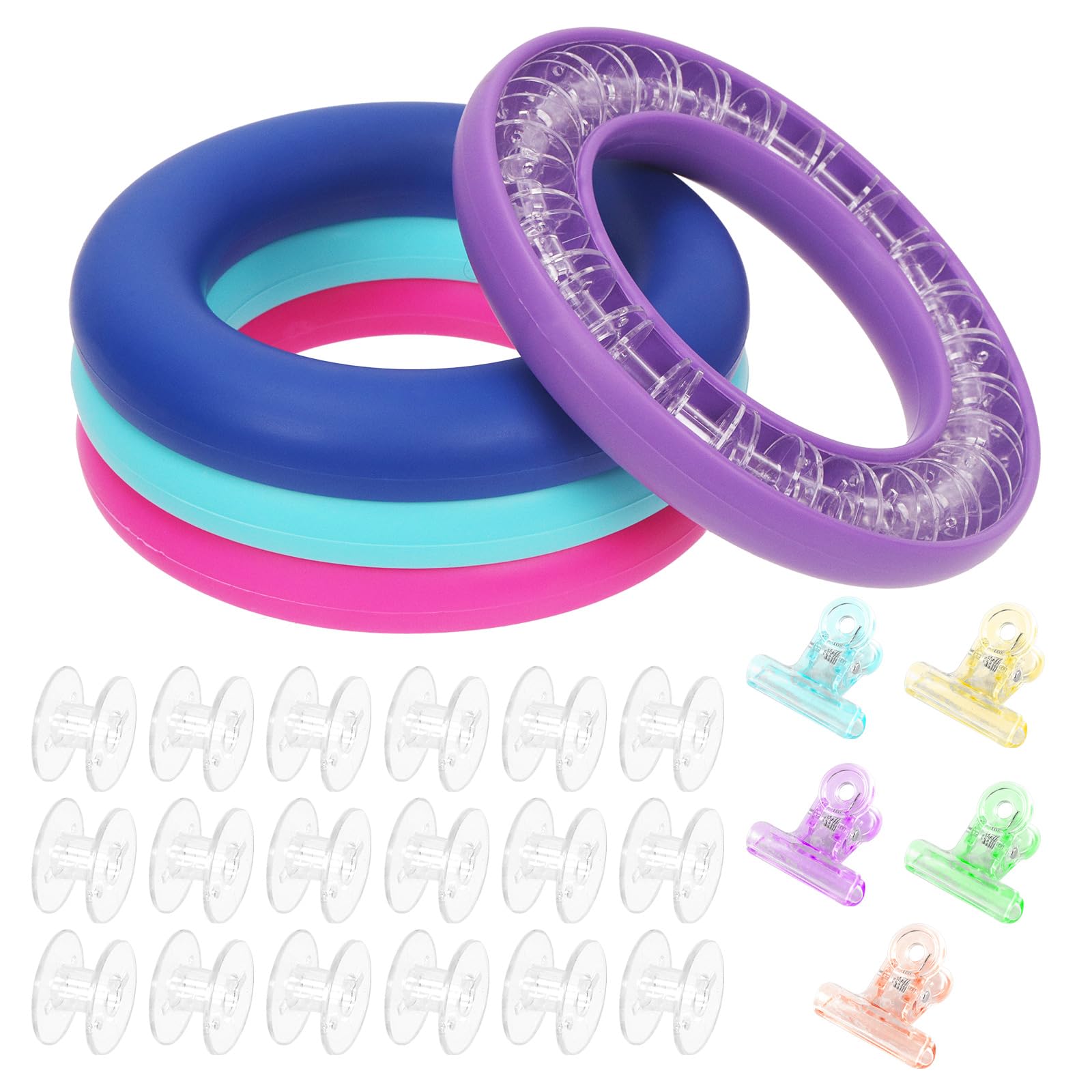 84Pcs Round Bobbin Holder Set Including 4 Colors Bobbin Ring Savers Bobbins, Silicone Bobbin Rings, Sewing Clips Bobbin Organizers Sewing Tools for Metal or Plastic Sewing Machine Bobbins