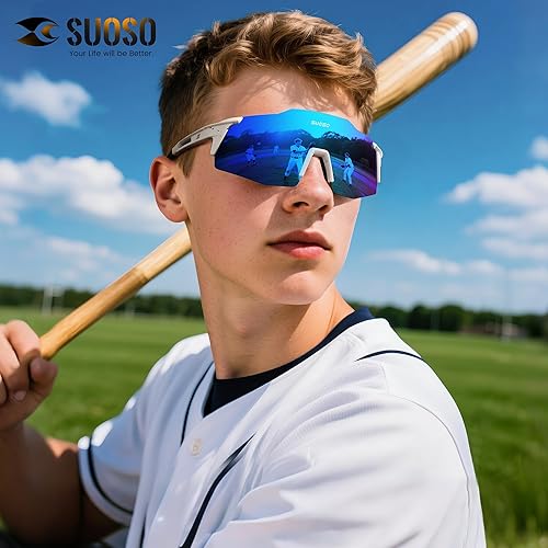 Miniatura 2 de suoso Gafas de sol deportivas de ciclismo para hombre gafas de sol polarizadas ligeras con protección UV para jóvenes, béisbol, softbol, correr