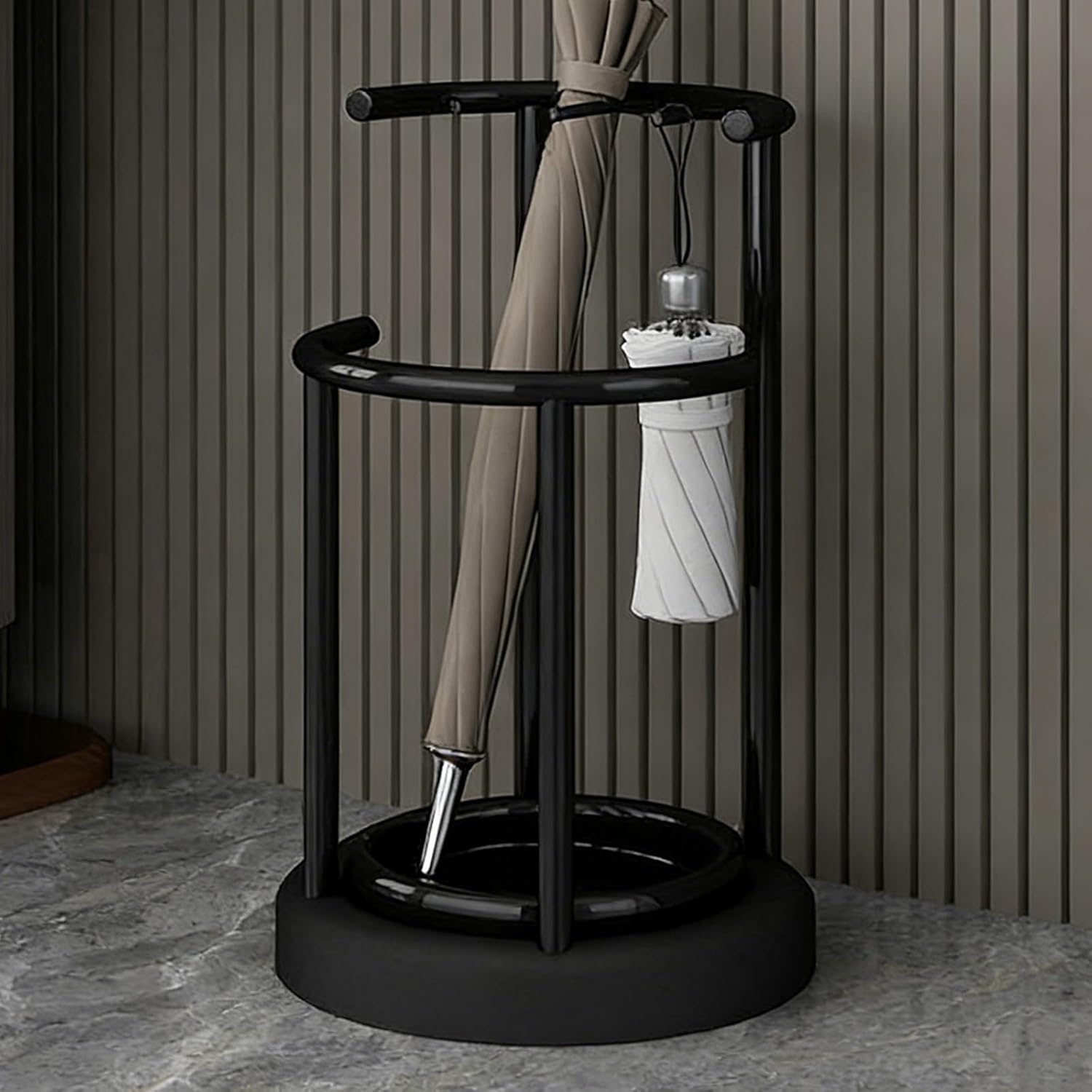 Modern Metal with Removable Water Tray - Stylish Entryway Umbrella Holder & Cane Storagefor Home Office Hotel - Sleek Black Design