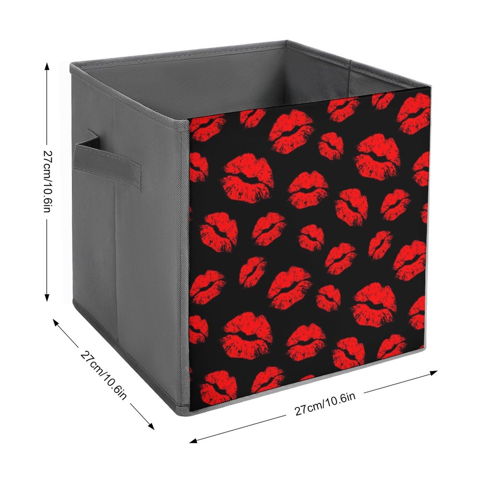 Cube De Rangement Pliable En Tissu PU Avec Poignées - 27x27x27 Cm - Décor Motif Père Noël Rouge - Pour étagères, Placards, Organisation