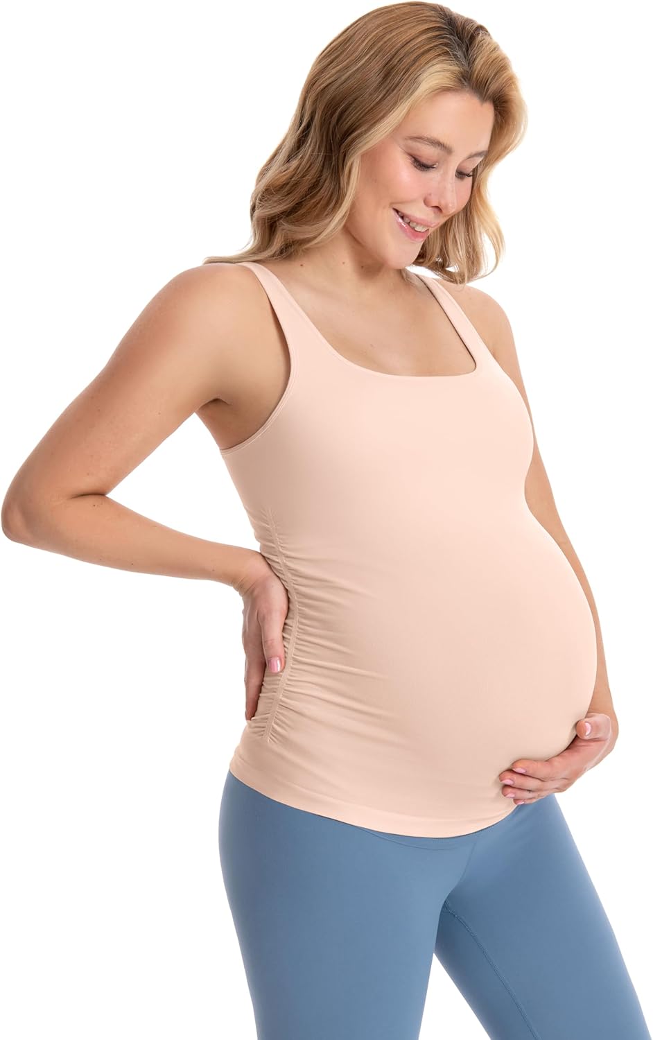 ATTRACO Side Ruched Maternity Tank Top for Women Adjustable Straps Pregnancy Workout Top Sleeveless - Image 8