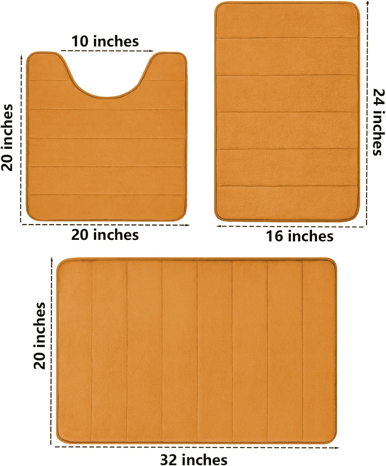 Bathroom Rugs 3 Piece Soft Bath Rugs Set of 3 Non-Slip Memory Foam Bath Rug Machine Washable Bath Mats Shower Mat for Bathroom,Bedroom,Living Room,Multiple Colors,Orange - Image 2