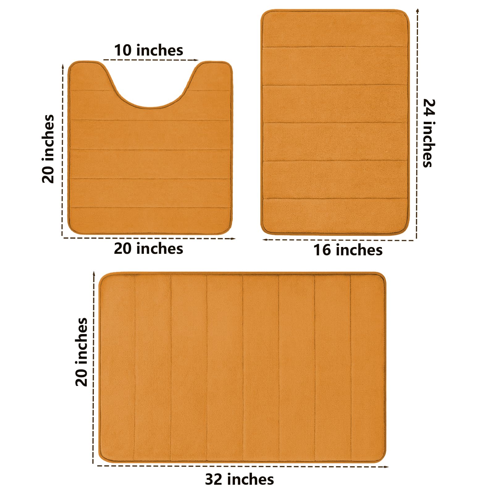 Lot de 3 tapis de bain doux antidérapants en mousse à mémoire de forme, lavables en machine, pour salle de bain, chambre à coucher, salon, plusieurs couleurs, orange