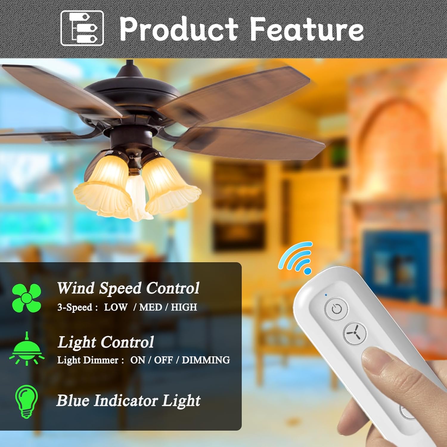 Universal Ceiling Fan Remote Control and Receiver Kit Replacment for Hampton Bay Harbor Breeze 99392 99770 99813 99772 99122 99123 99600, 3-Speed Control with Dimmer