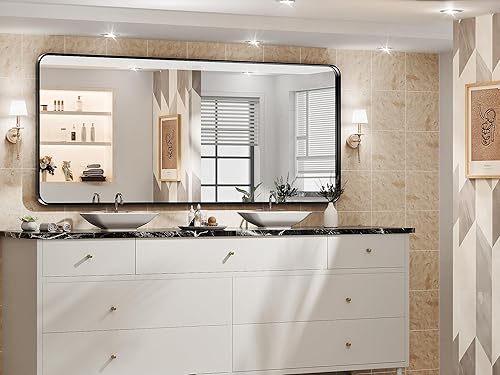 Miniatura 8 de Hasipu Espejo de baño LED de 28 pulgadas con luz, marco de metal negro redondo, espejos de baño para tocador, antiniebla, regulable, 3 colores