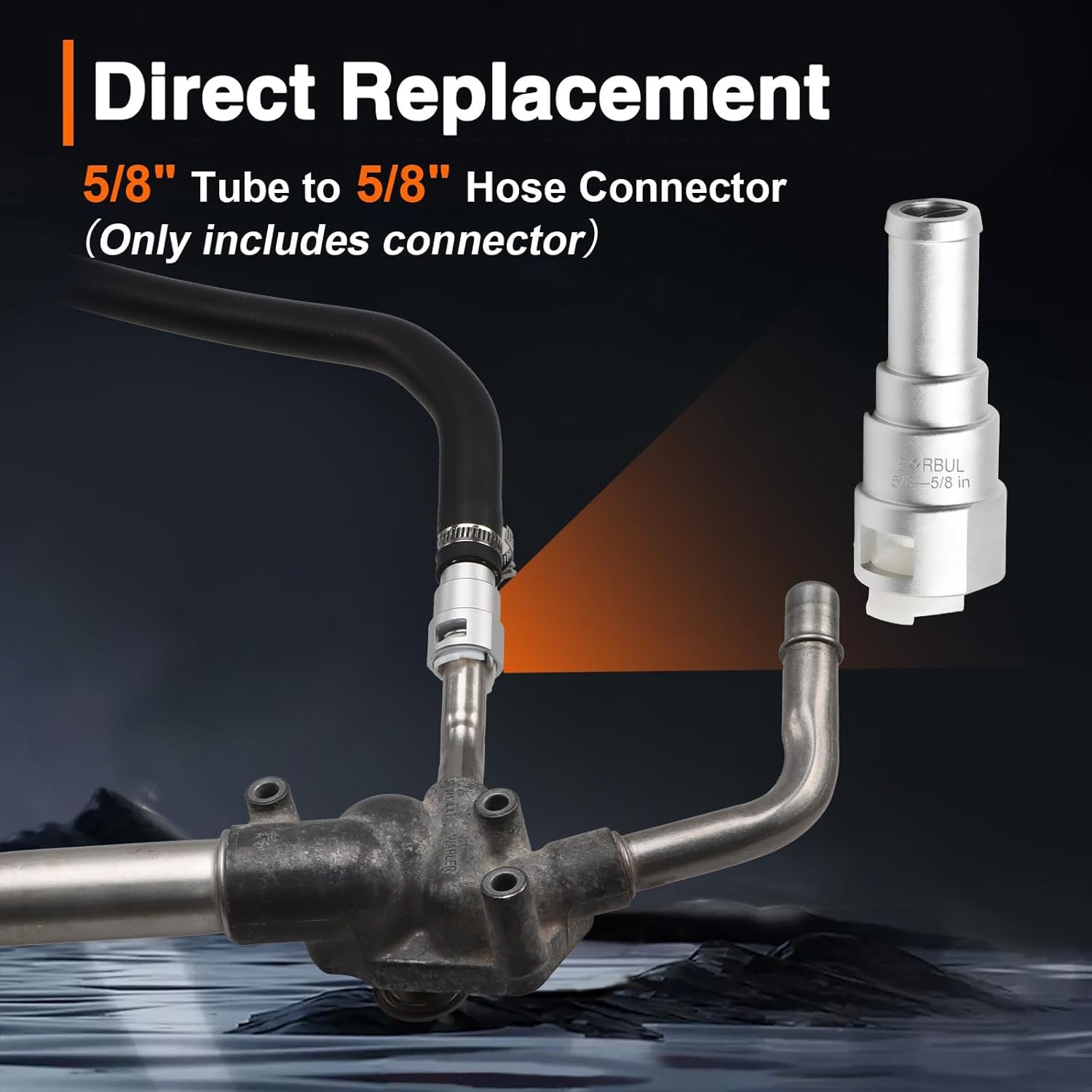 EVRBUL Upgrade Aluminum HVAC Heater Core Hose Connector 5/8in Heater Tube x 5/8in Coolant Hose Fit for Chevy Cadillac GMC Pontiac Ford Saab, Coolant Hose Connector Replace# 15119175 800-403