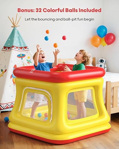 Miniatura 3 de QPAU Casa inflable 3 en 1 para niños pequeños de 1 a 3 años, piscina de pelotas y trampolín, casa inflable con bomba, red de seguridad, gorila de