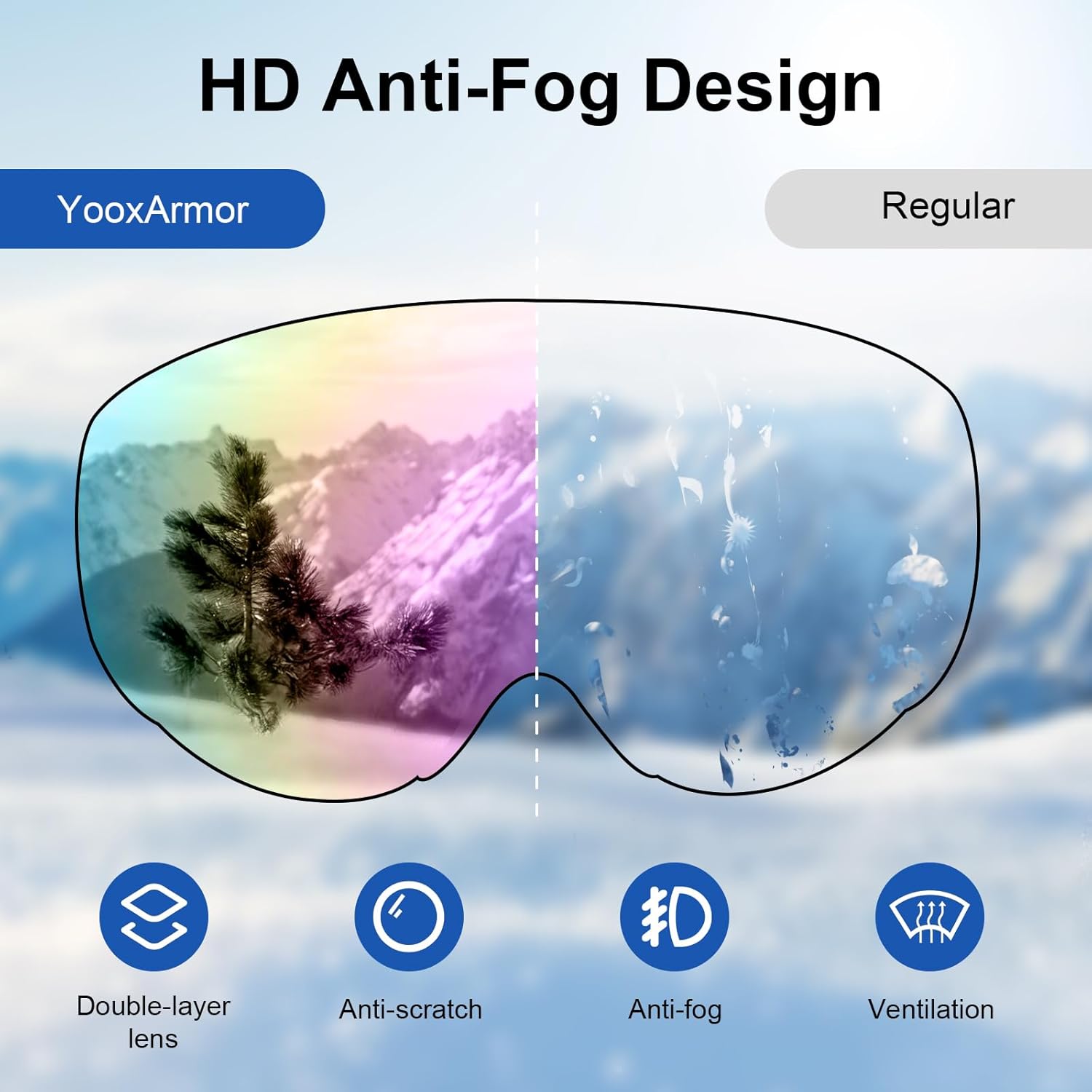 YooxArmor OTG Kids Ski Goggles Kids Snowboard Goggles for Boys Girls Toddler Youth Kid Snow Goggles Anti-Fog UV400 Protection