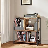 Vista 3 de Soporte grande para tocadiscos, soporte para discos de vinilo, estante de exhibición de vinilo, soporte rústico para tocadiscos, para libros, marrón