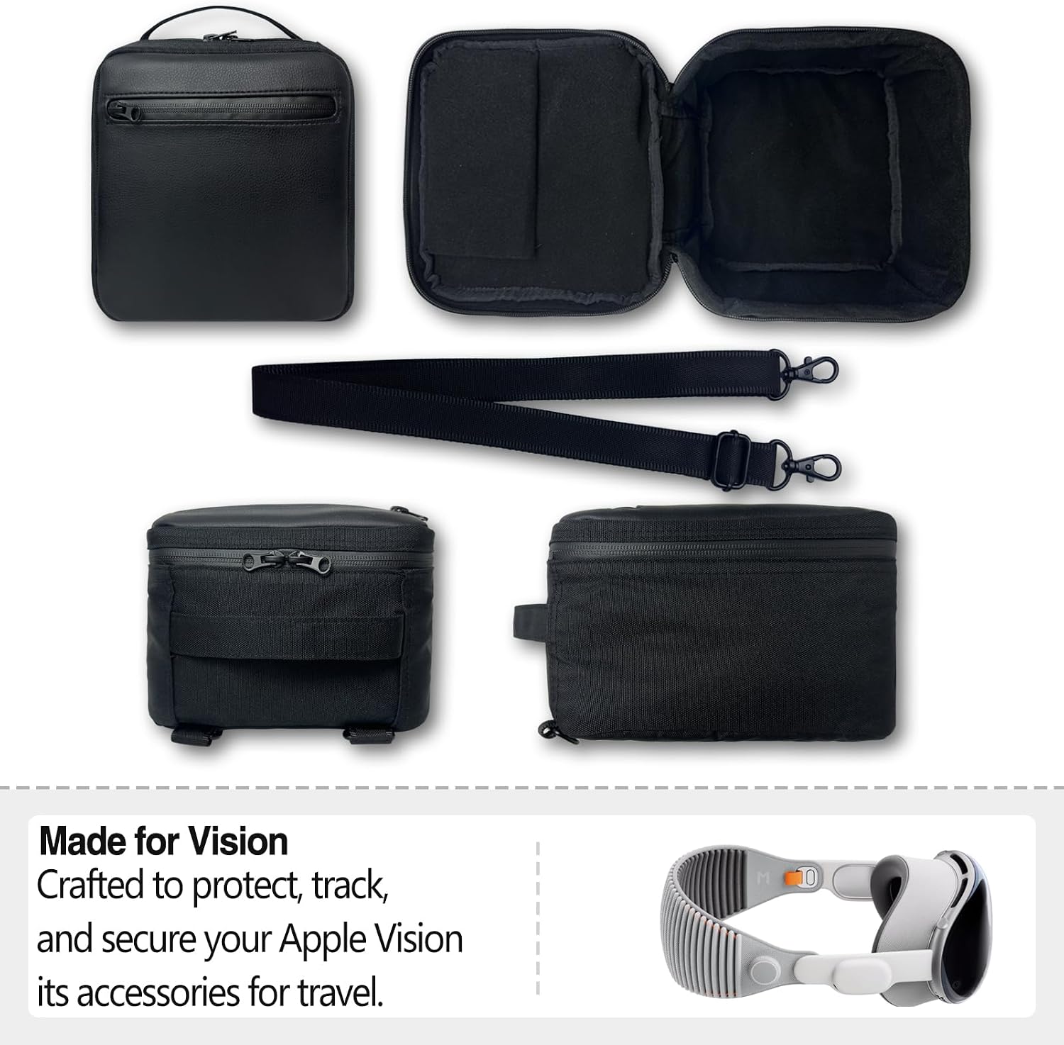 Virtual Reality Headset Carring Case 1000D Nylon Carry Bag for Vision Pro/Meta Quest 3S/Quest 3/Quest 2 VR Game Headset Earphone Crossbody Accessory Storage Home Travel (Black)