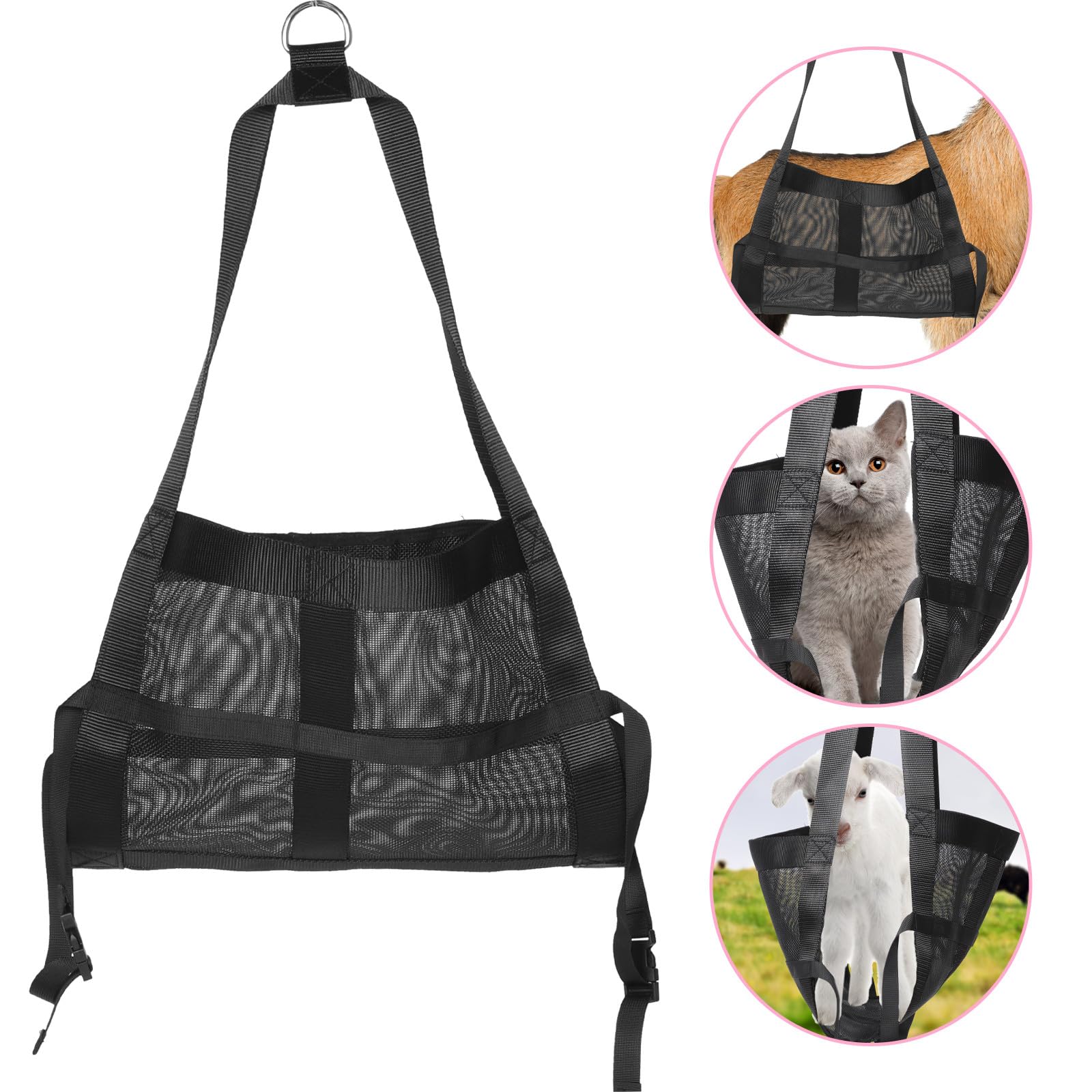 Wiegeschlinge für Nutztiere 60x40cm Nylon Schwarz mit Griffen Geeignet für Kälber Lämmer und Welpen zur Einfachen Gewichtskontrolle
