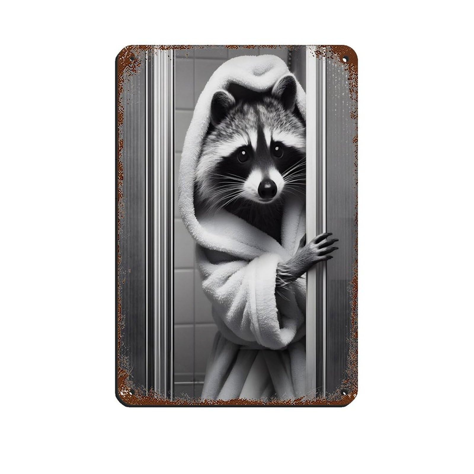 Lxwnze 20L X 30W Cm Raccoon, Funny Bathroom Decor Tin Sign Vintage Metal Pub Club Cafe Bar Home Wall Art Decoration Poster Retro 8X12inch(20X30cm)
