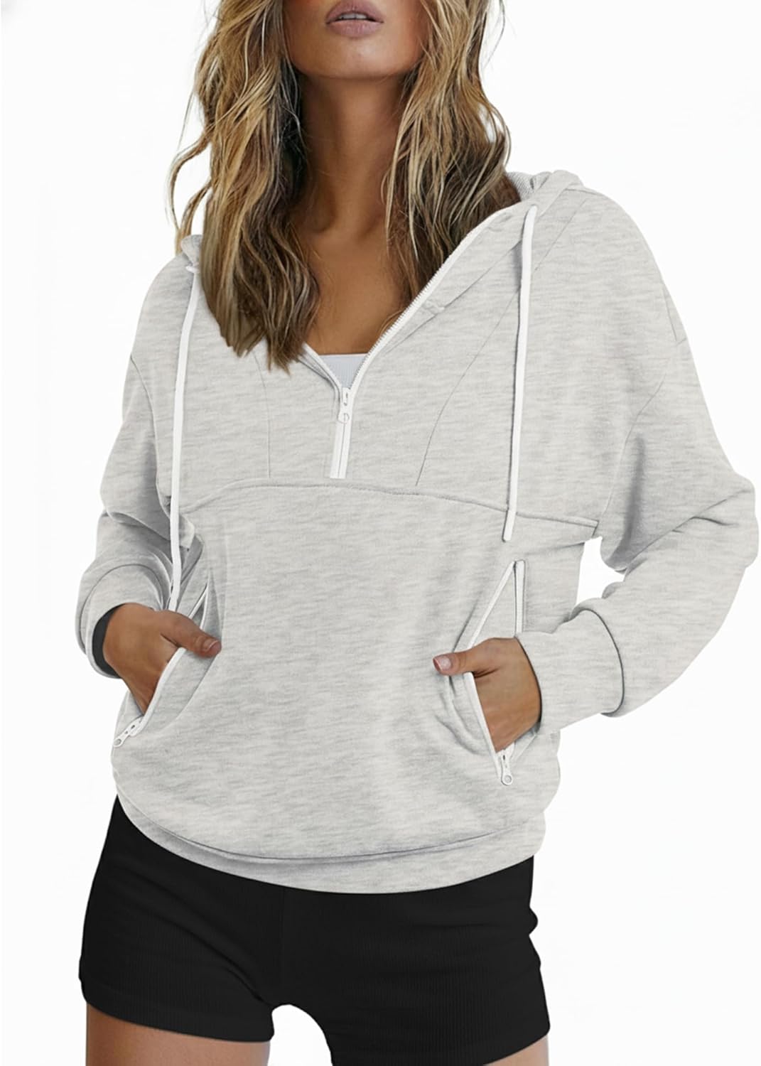 ZAFUL Womens Hoodies Half Zip Up 2025 Fall Fashion Hooded Sweatshirts with Zipper Pockets Contrast Pullover Workout Clothes