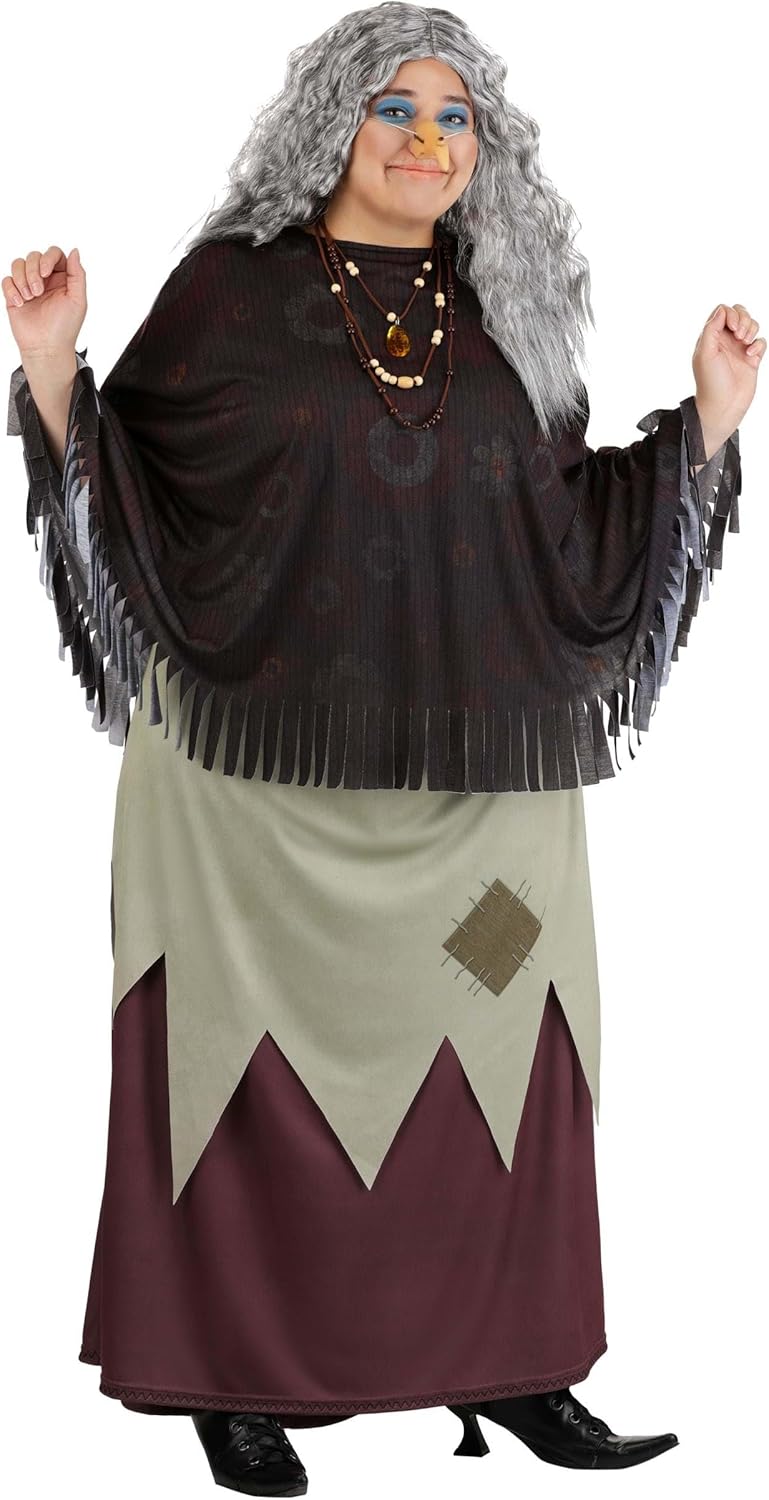 Adult Addams Family Plus Size Grandmama Costume for Women | Dress, Poncho, Necklace, Wig & Latex Nose | Halloween Outfit
