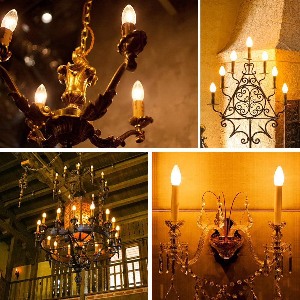 B11 E12 Candelabra LED Bulbs 60 Watt Equivalent, Dimmable LED Chandelier Light Bulbs, Soft White 2700K, 550LM, Decorative Candle Base Filament Bulb for Ceiling Fan, ETL Listed, 12 Pack