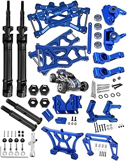 Rcarmumb Upgrades Part for 1/10 Traxxas Rustler 2wd VXL, Drive Shaft CVD Axles,Alloy Caster Block,Steering Blocks,Stub Axle Carriers,Suspension Arm,Steering Bellcranks,Shock Tower,Bulkhead,Navy Blue
