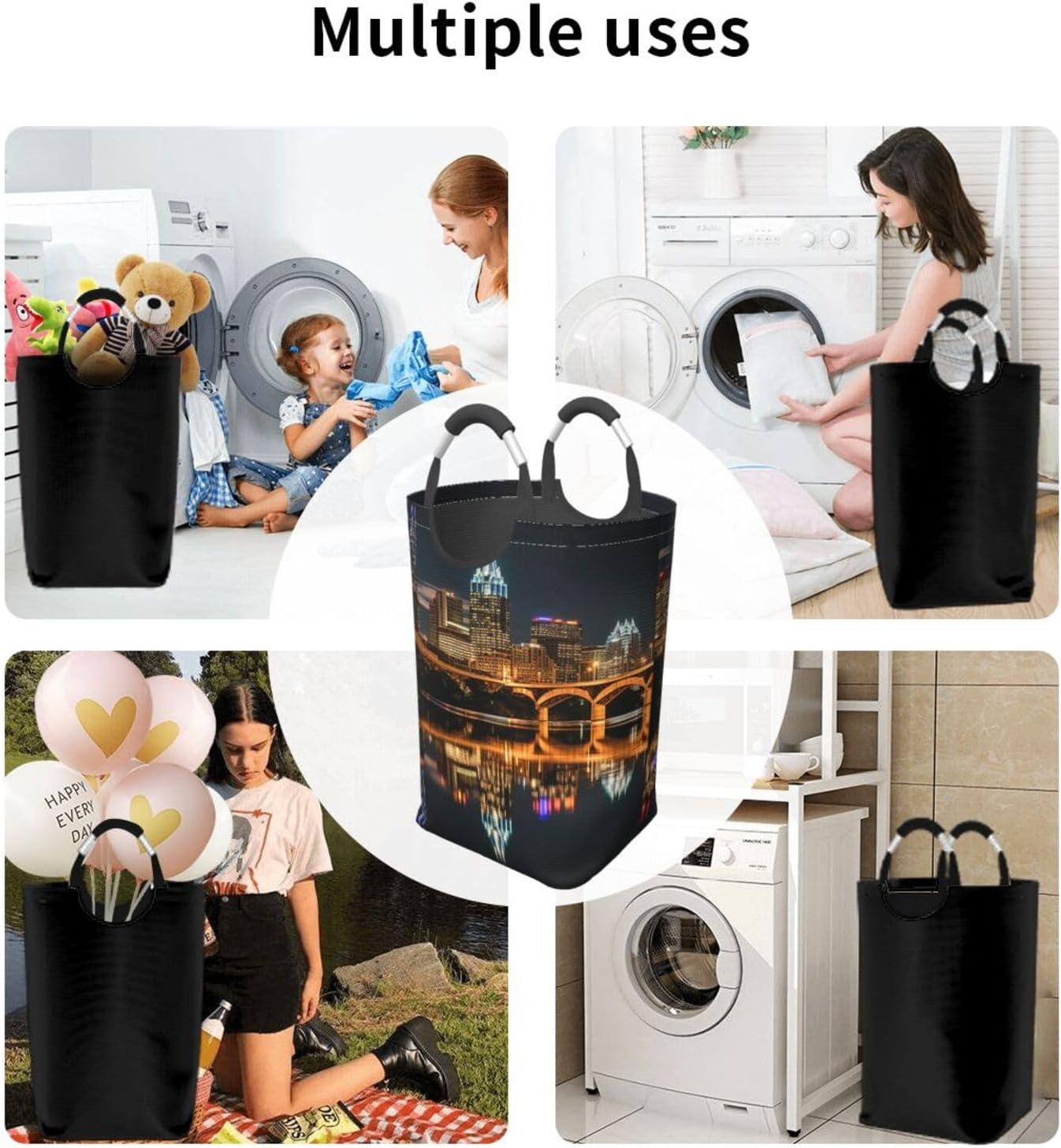 Austin Texas3 Print Laundry Hamper With Handle, Large Laundry Bags Collapsible Dirty Clothes Basket For Bathroom