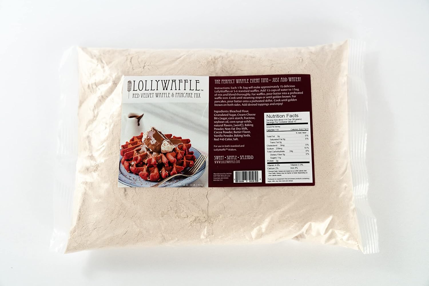 Lolly Waffle Red Velvet Waffle Mix, 2 Lbs. (32 ounces) Waffle Mix