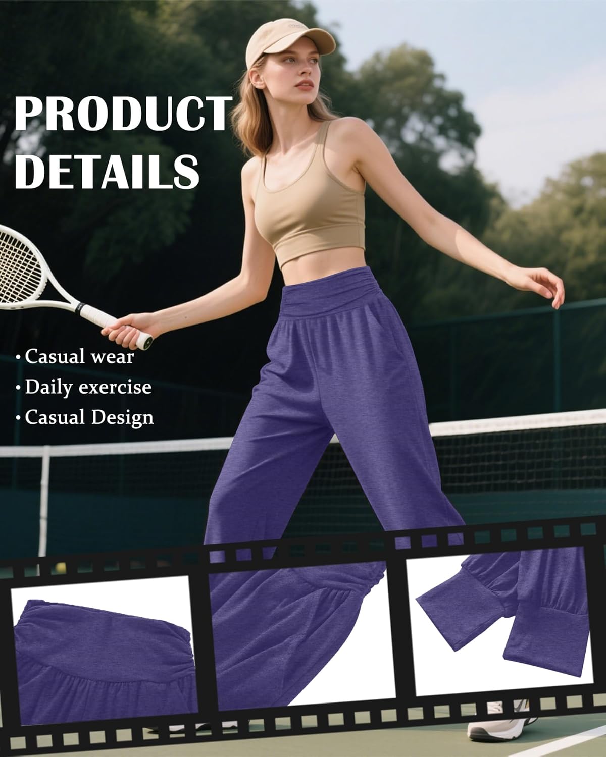 2 Pack Women's Yoga Joggers, Cozy Sweatpants with Pockets Casual Loose Comfy High Waisted Lounge Pants - Image 5