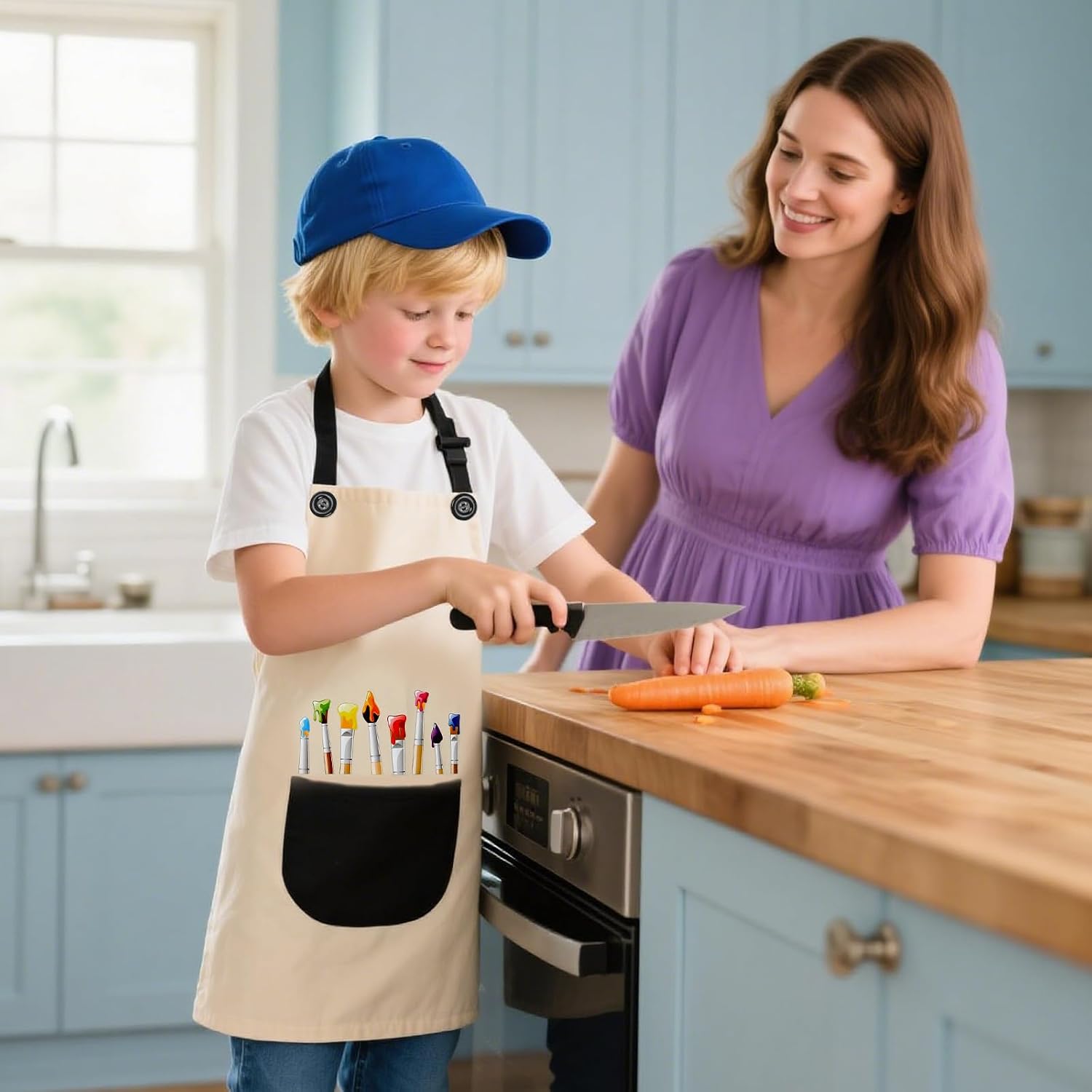2 Packs Kids Artist Aprons for Painting, Adjustable Waterproof Gardening Apron Cute Boys Girls Paint Apron with Pockets for Kids Painting Cooking Baking image 5