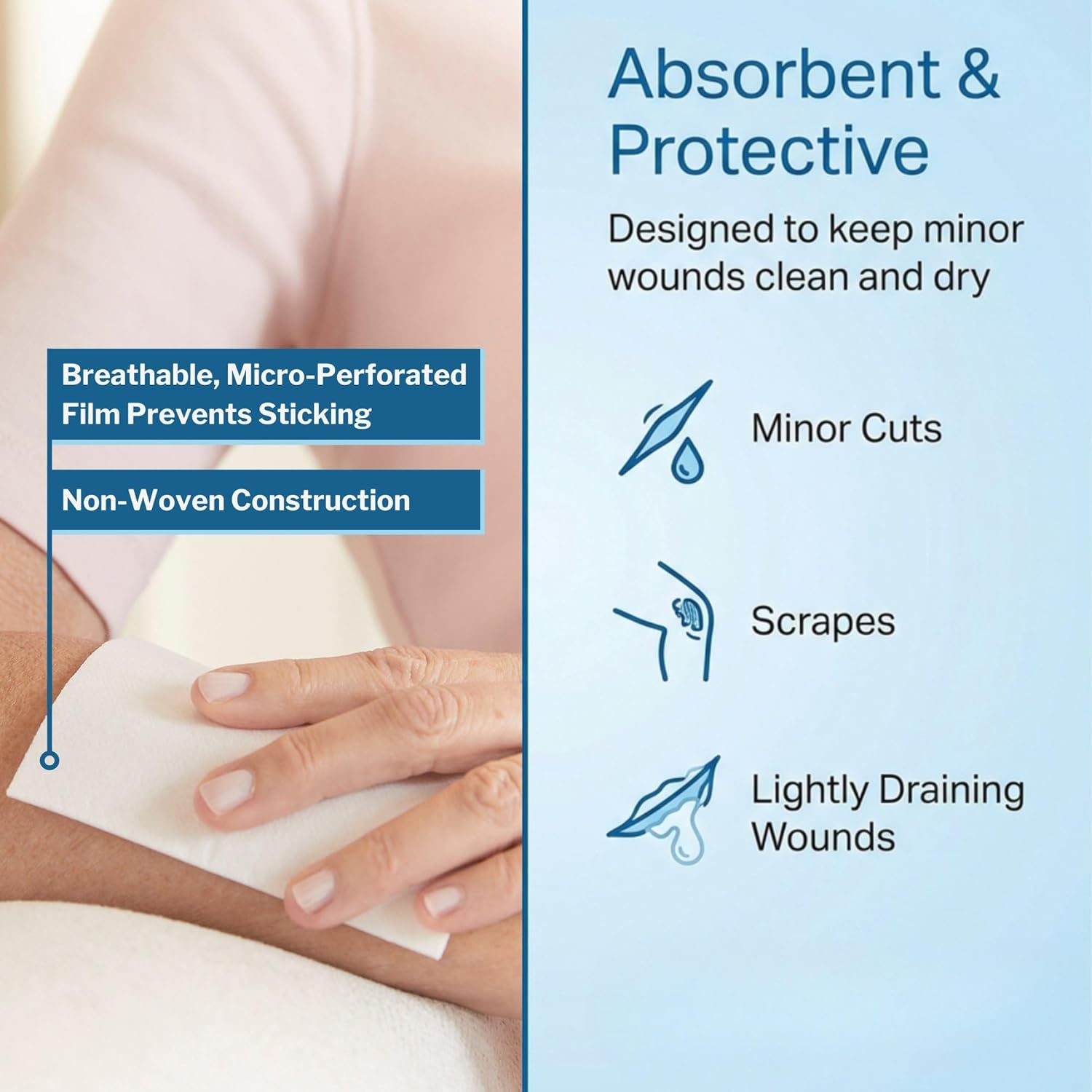 McKesson Non-Adherent Pads for Wounds, 2x3 Inch, 1200 Count, Sterile Non-Stick Wound Dressing, Highly Absorbent, Painless Removal, Individually Wrapped