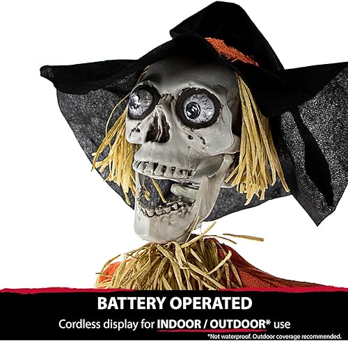 Miniatura 8 de Haunted Hill Farm 6 pies. Espantapájaros de Halloween con efectos de sonido, ojos verdes intermitentes, se activa con movimiento, funciona con